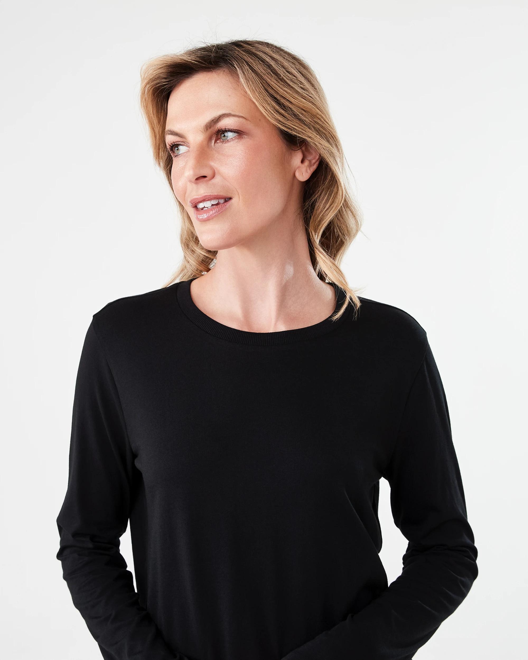 4 Long Sleeve Cotton Modal T-shirt Black, 4 of 6