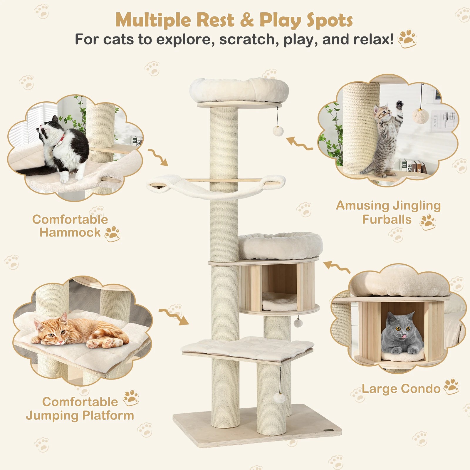 7 Costway 1.74M Cat Tree Multi-level Cat Climbing Activity Tower Kitty Condo, 7 of 10
