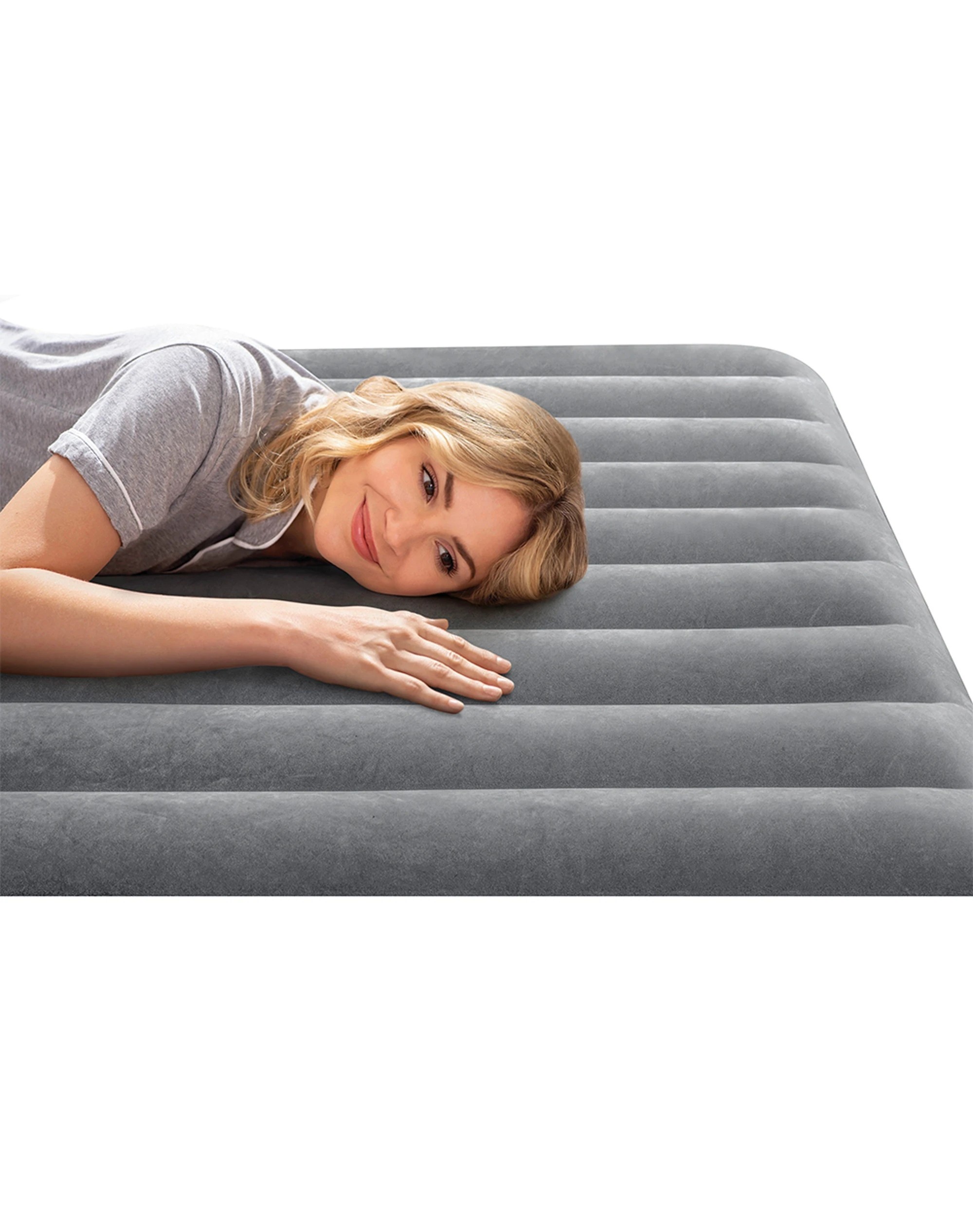 6 Intex Dura-Beam Prestige Inflatable Airbed w/ Built-In USB Pump - Queen Bed - Grey, 6 of 7