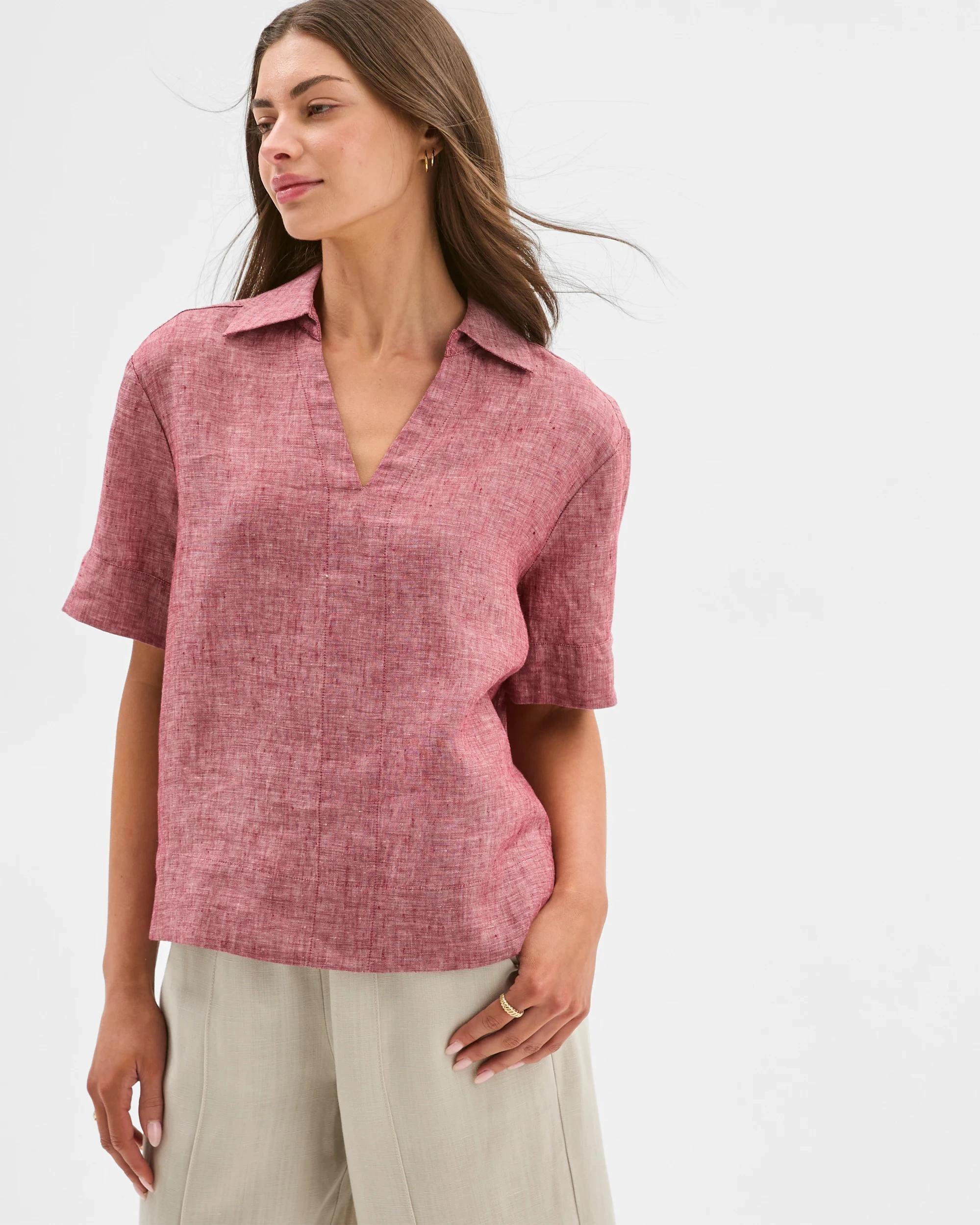 3 Target Petites European Linen Popover Top RHUBARB X-DYE, 3 of 6
