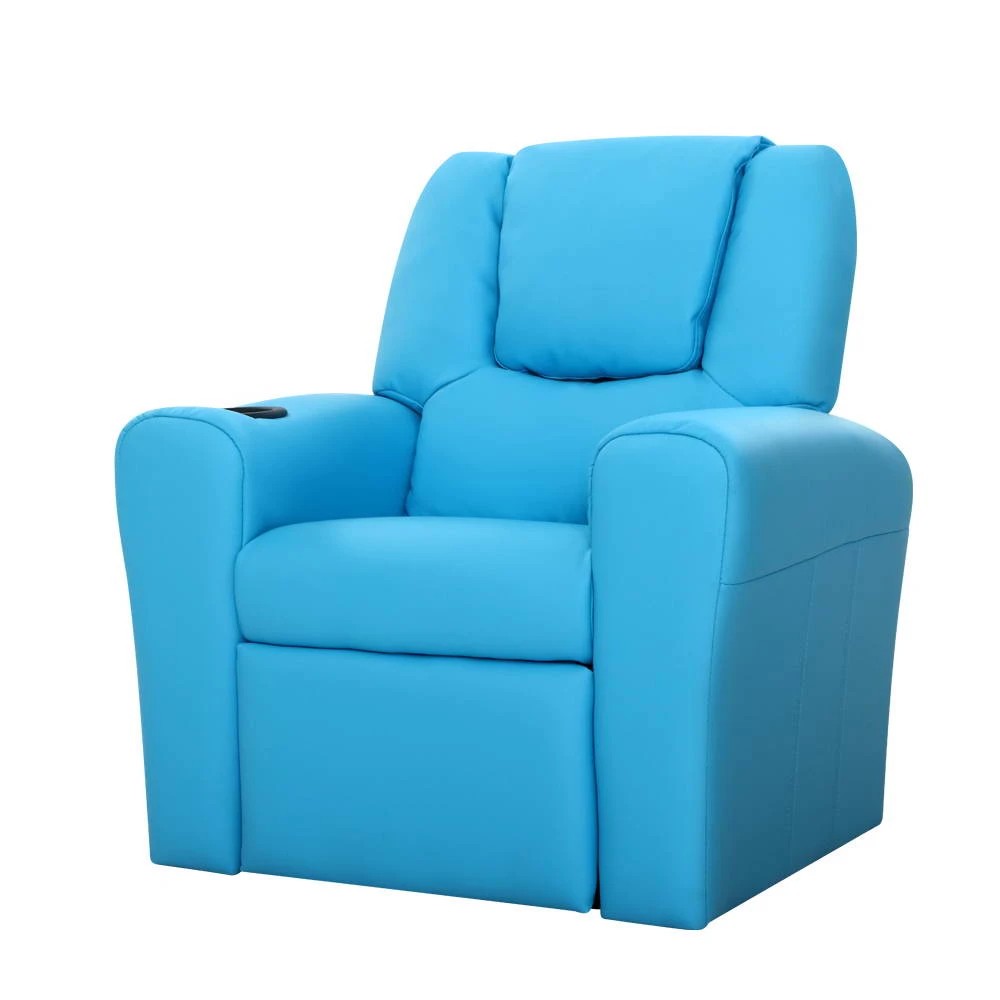 1 Keezi Kids Recliner Chair  PU Leather Sofa Lounge Couch Children Armchair - Blue, 1 of 7