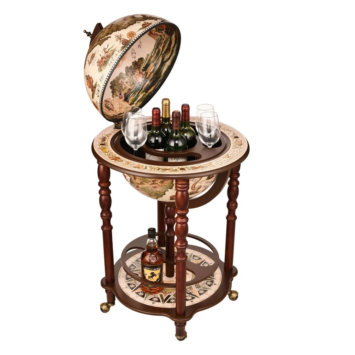 1 LUXSUITE Globe Bar Wine Cabinet Rack Drinks Cart Liquor Trolley Mid Century Antique Alcohol Glass Bottle Storage Serving, 1 of 7