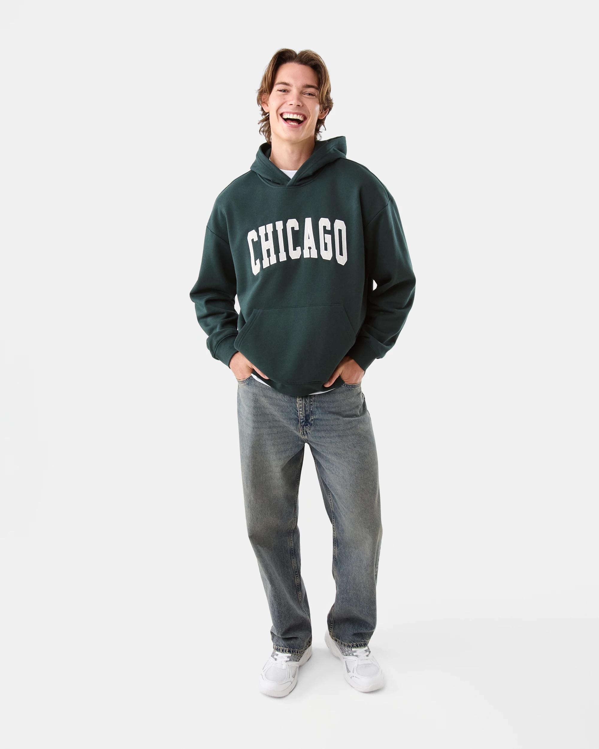 2 Oversized Boxy Print Hoodie Grn Chicgo, 2 of 7