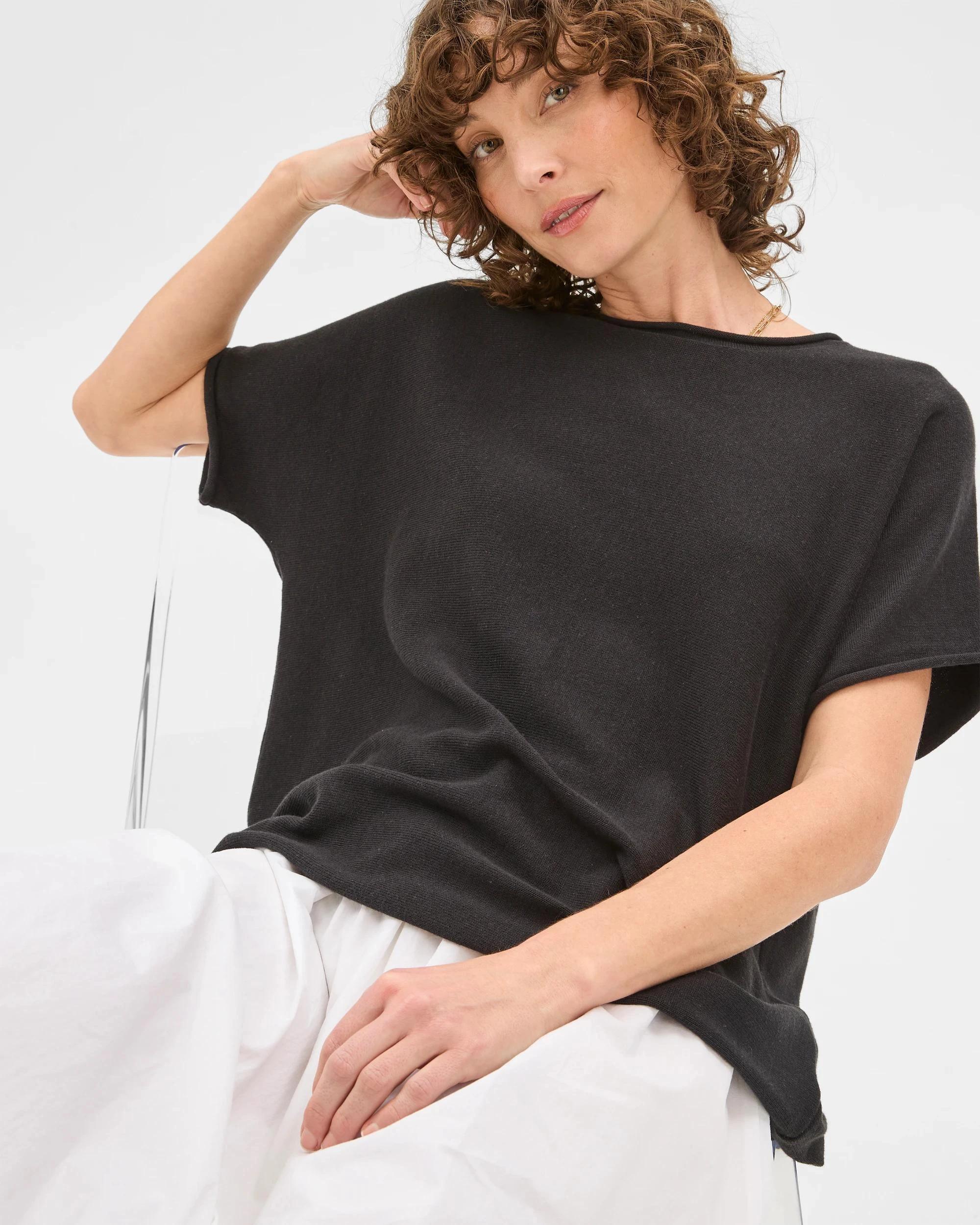 1 Target Australian Cotton Blend Rolled Knit T-Shirt BLACK, 1 of 6