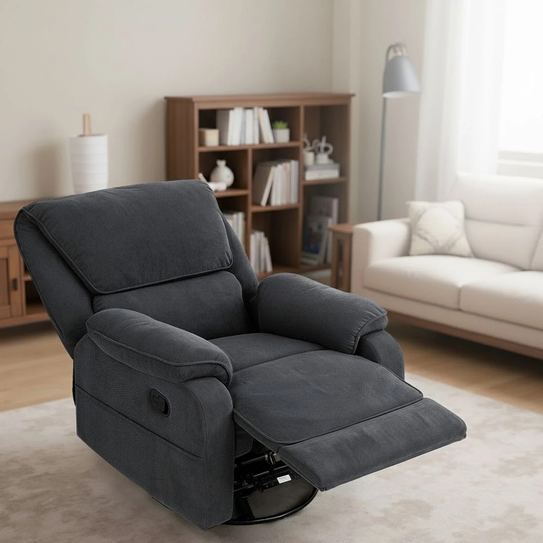 6 Artiss Rocking Recliner Chair 360 Swivel Massage Heated Reclining Chairs - Grey, 6 of 8