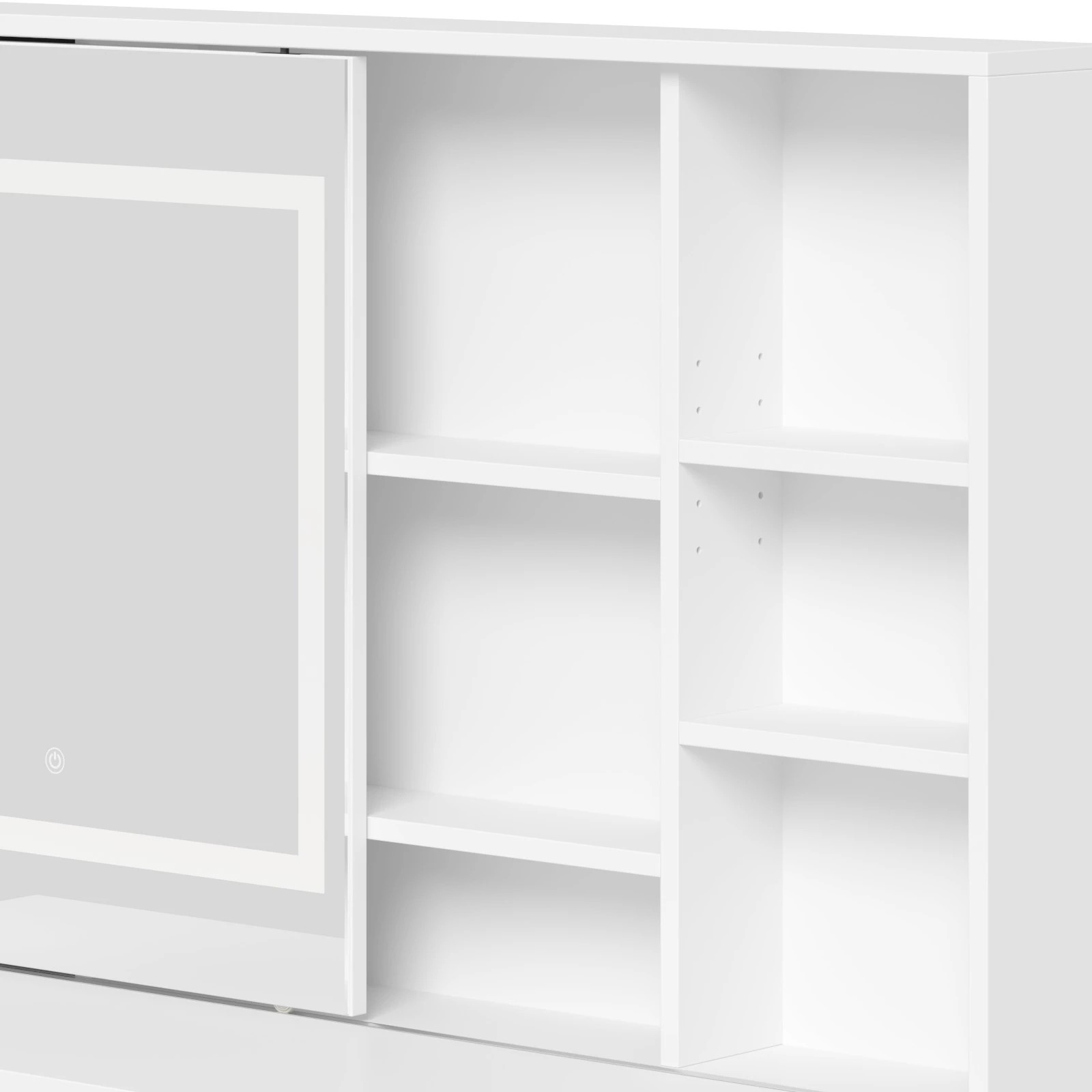 5 Advwin Dressing Table Stool Set With Slide Make Up Led Mirror Vanity Desk With 2 Storage Drawers And Open Storage Shelf, 5 of 7