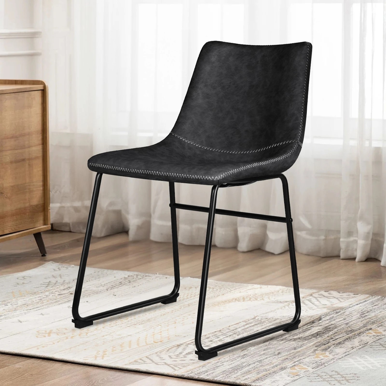 6 Alfordson 2x Dining Chairs Kitchen Lounge Cafe Seat Retro PU Leather - Black, 6 of 10