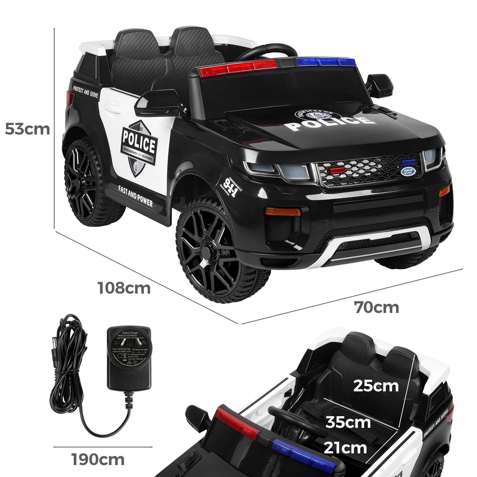 7 Alfordson Kids Police Ride On Car 12V Electric Toy Patrol Remote Control - Black, 7 of 10