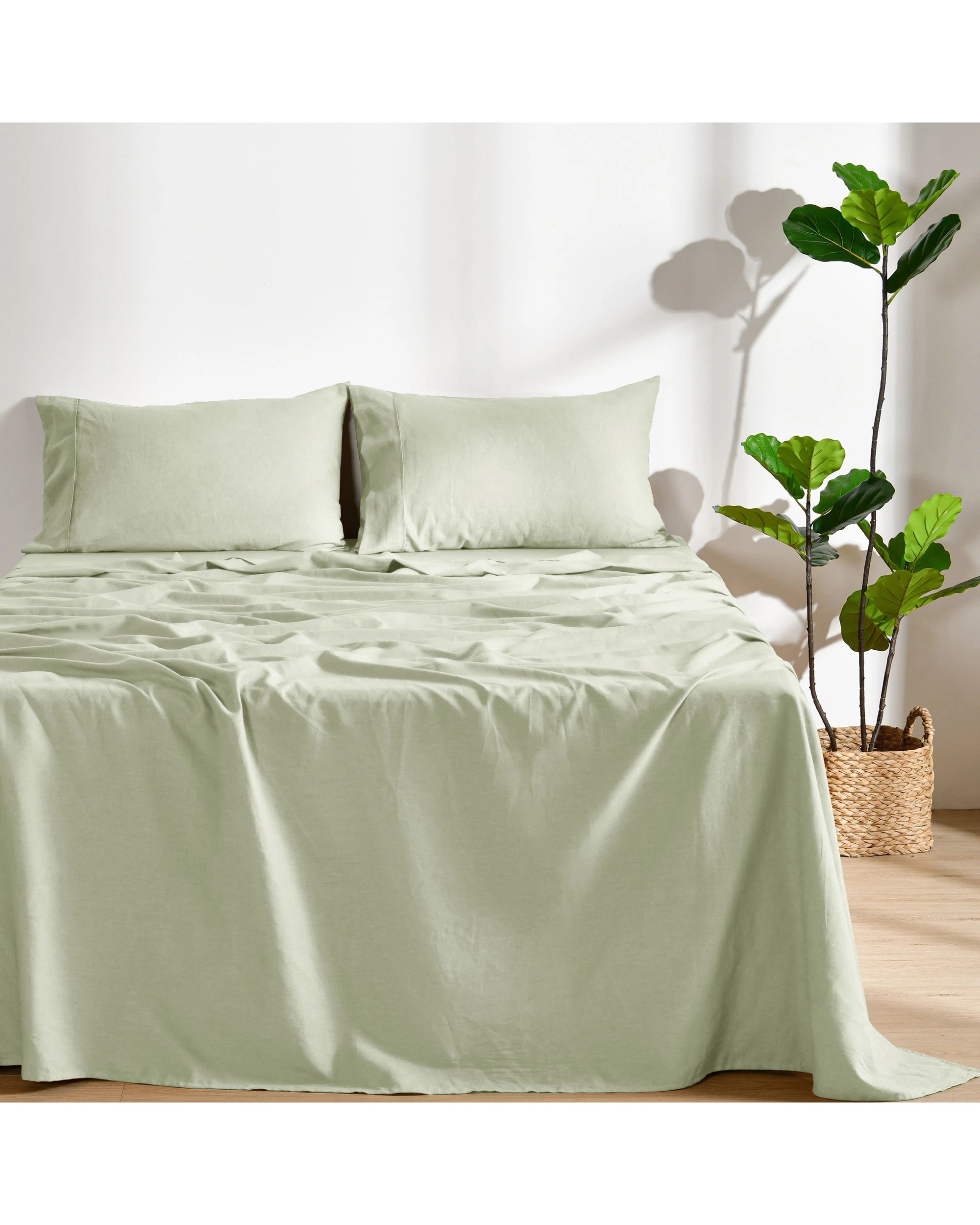 1 Dreamaker Linen Cotton Sheet Set - Single Bed - Sage, 1 of 7