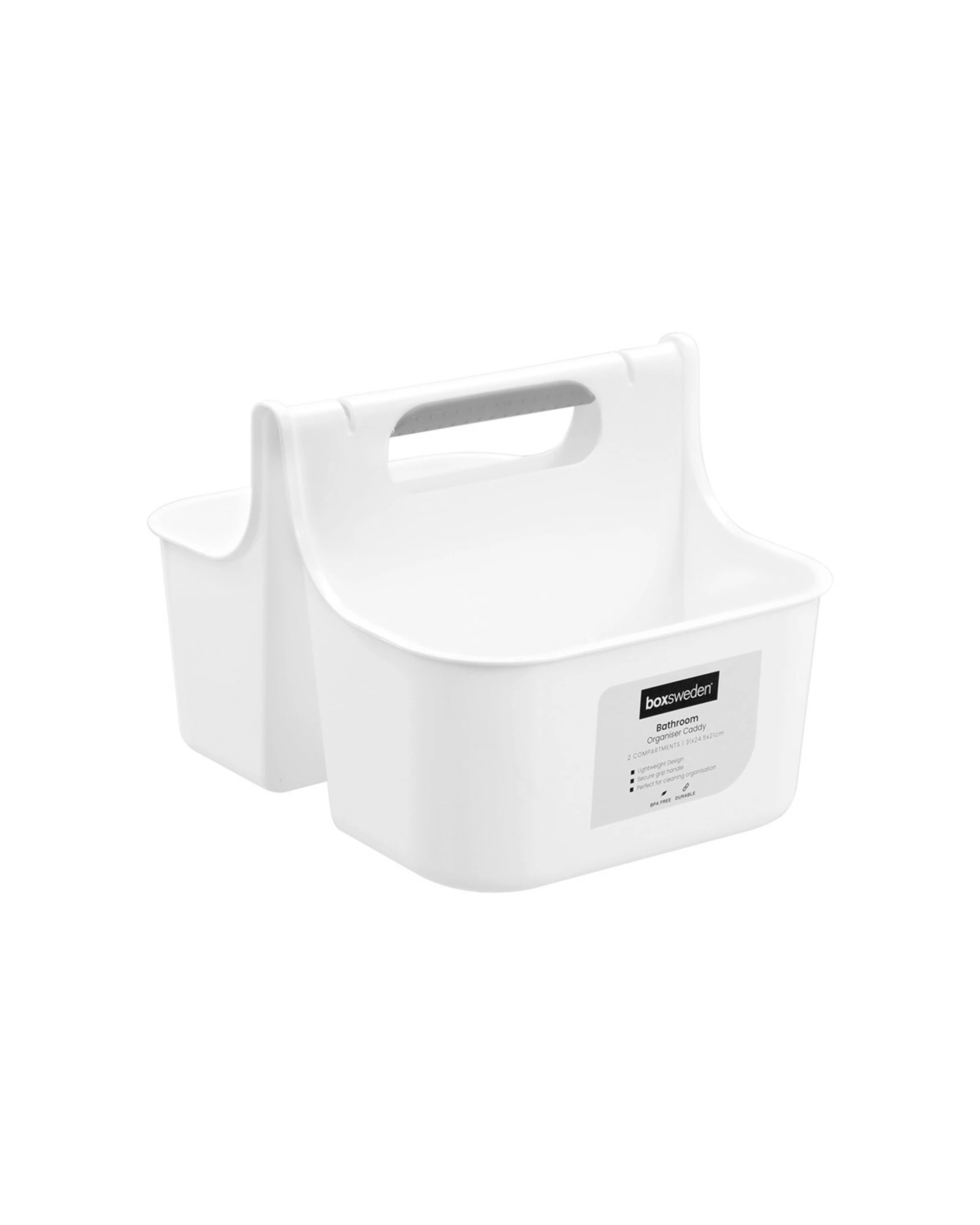 1 Boxsweden 2-Compartment Bathroom Caddy Large Lightweight Secure Grip Handle - White, 1 of 5