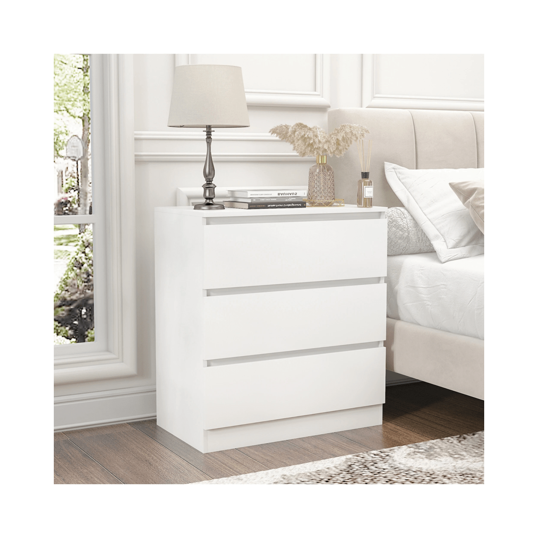 5 Advwin Bedside Table 3 Drawers 77cm Height Nightstand Storage Cabinet Dresser
 - White, 5 of 8