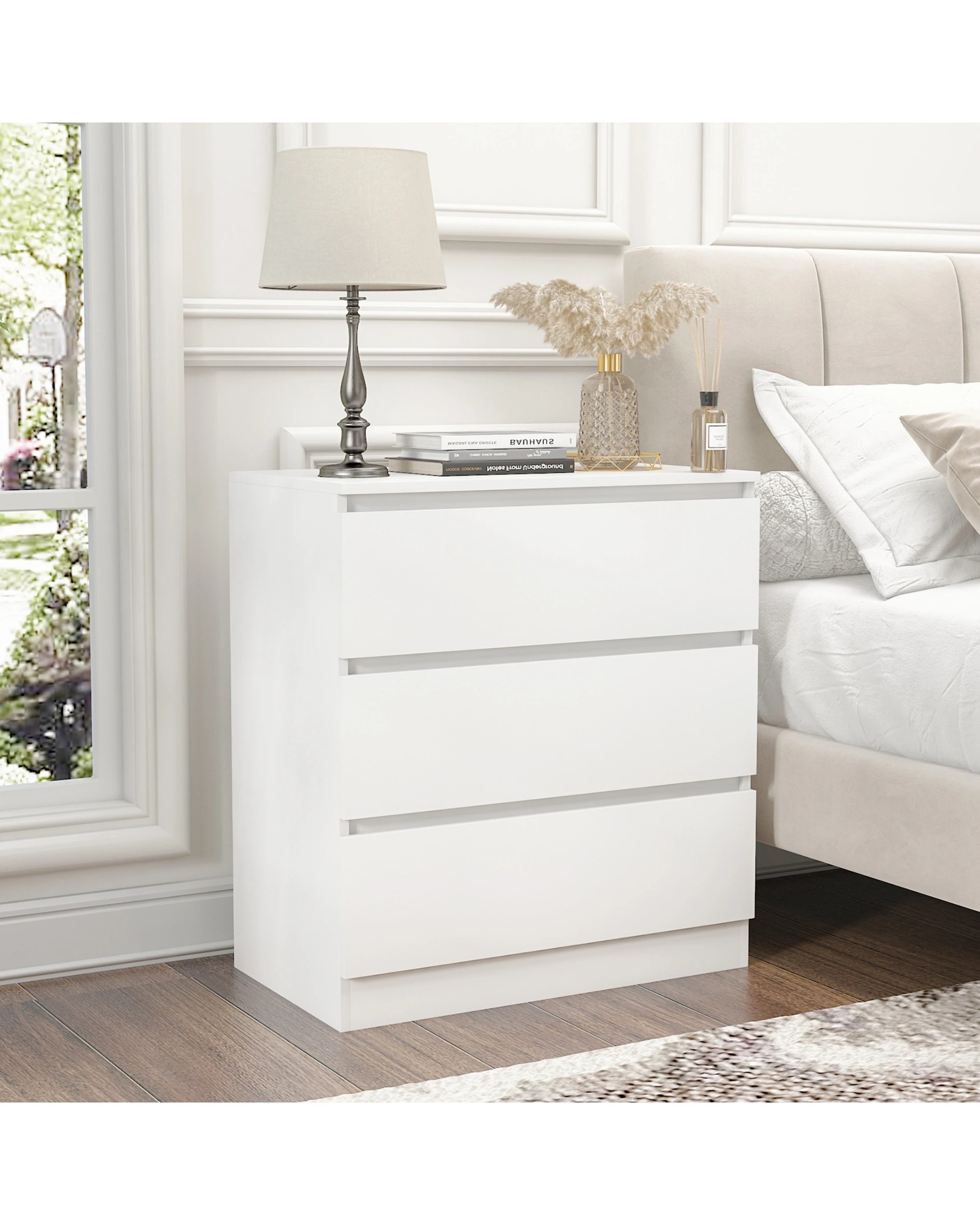 5 Advwin Bedside Table 3 Drawers 77cm Height Nightstand Storage Cabinet Dresser
 - White, 5 of 8