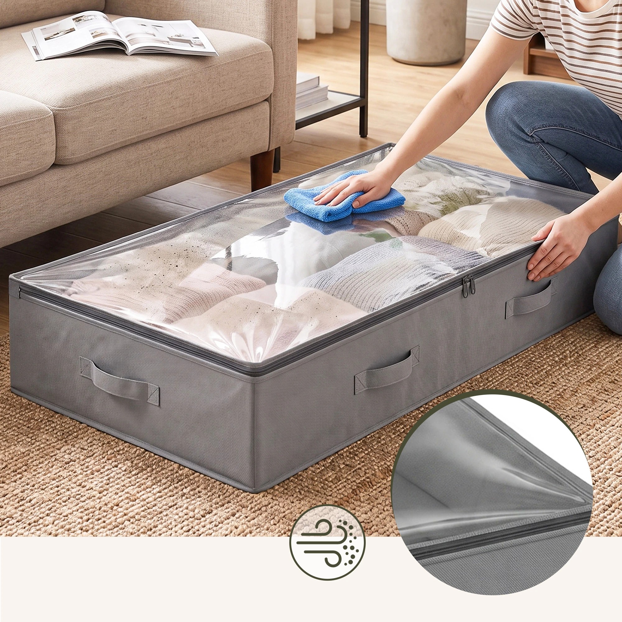 5 Artiss 4X Under Bed Storage Boxes Containers 90L Fabric - Grey, 5 of 9
