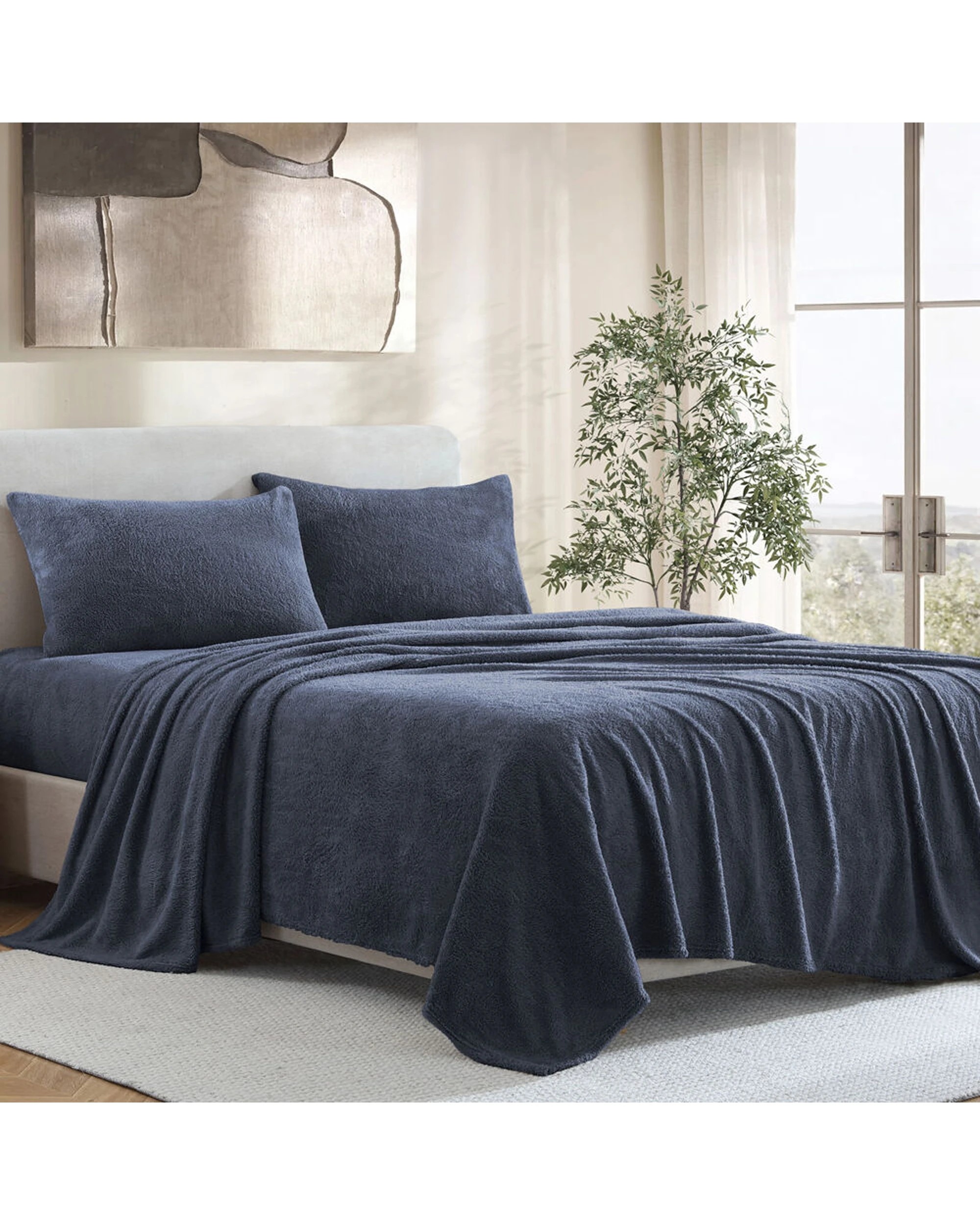 1 Ardor Boudoir Polyester Teddy Fleece Bed Sheet With Pillowcase Set - King Bed - Blue, 1 of 1
