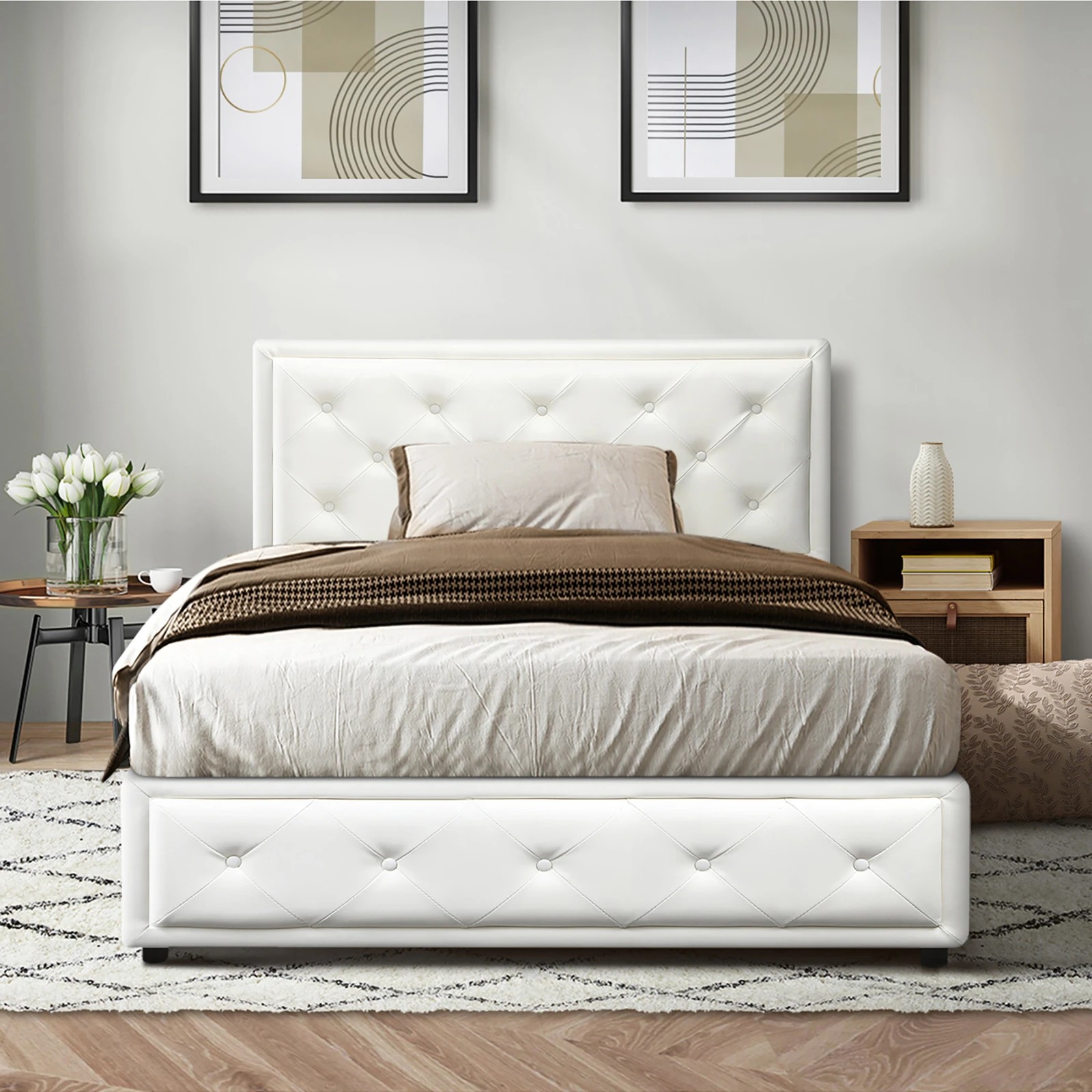 4 Oikiture King Single Bed Frame Gas Lift Base With Storage Enzo
 - White, 4 of 10