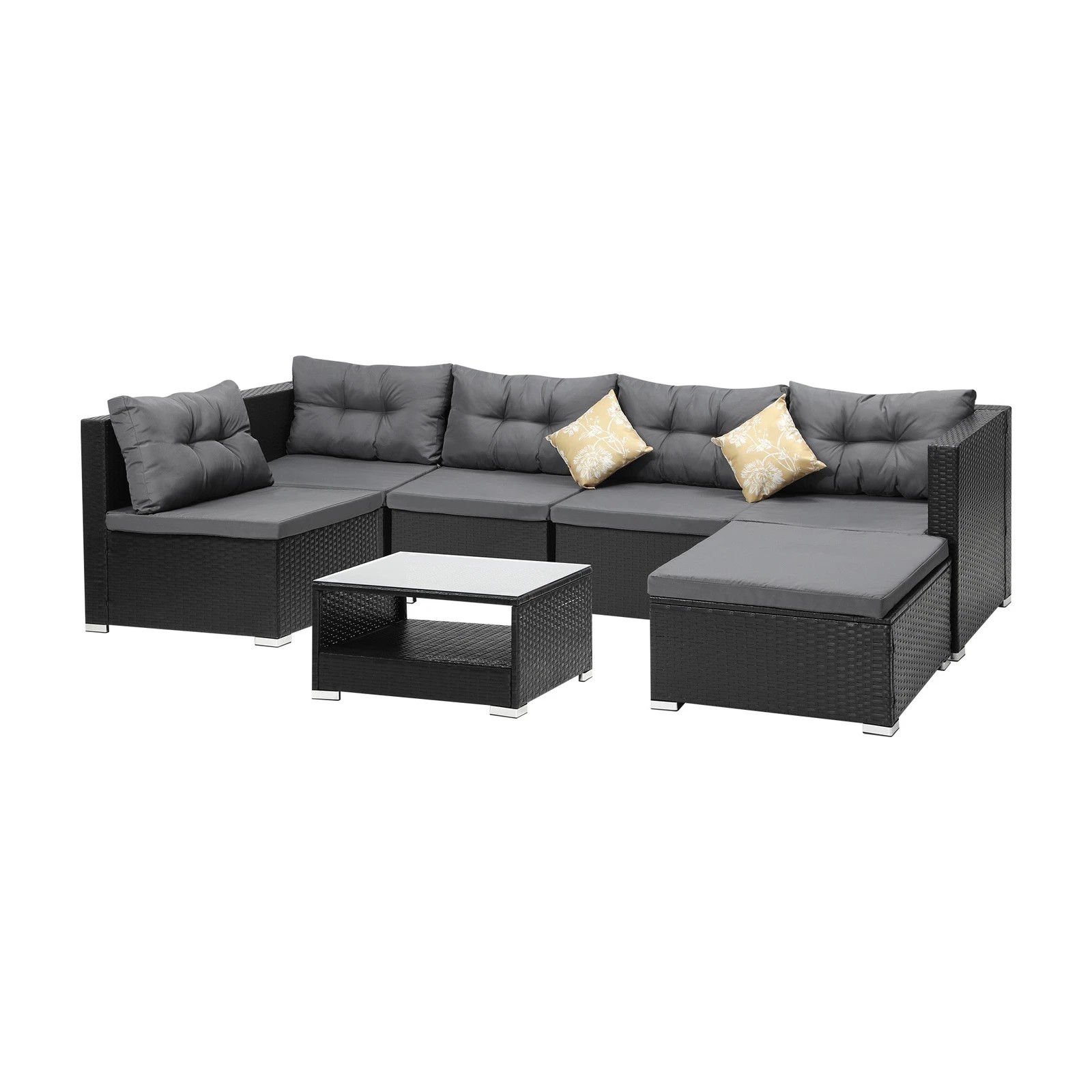 6 Livsip Outdoor Lounge Setting 7pc Wicker Sofa Set Furniture Rattan Patio Garden
 - Black, 6 of 9