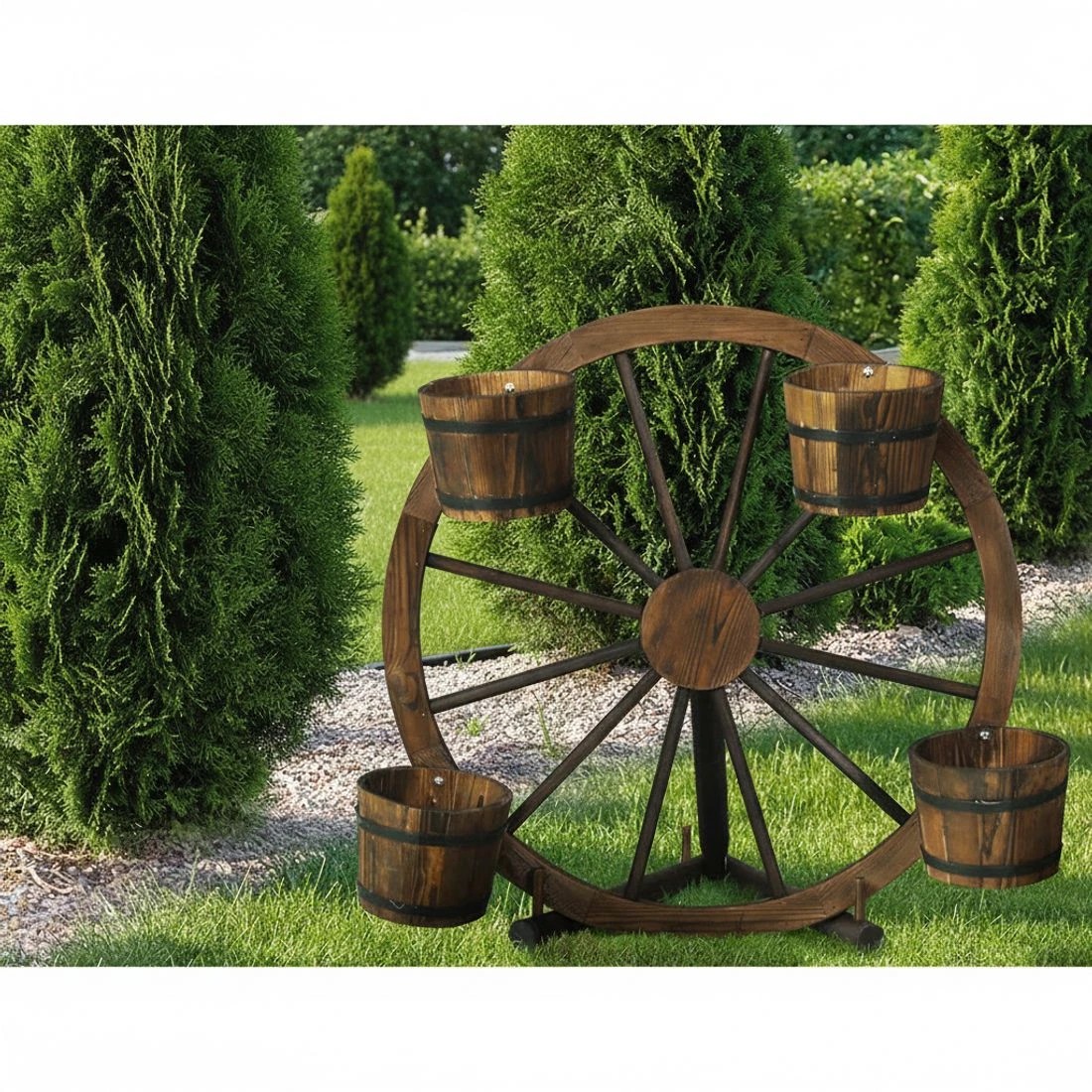 6 Gardeon Garden Decor Plant Stand Outdoor Ornament Wooden Wagon Wheel - Brown, 6 of 6