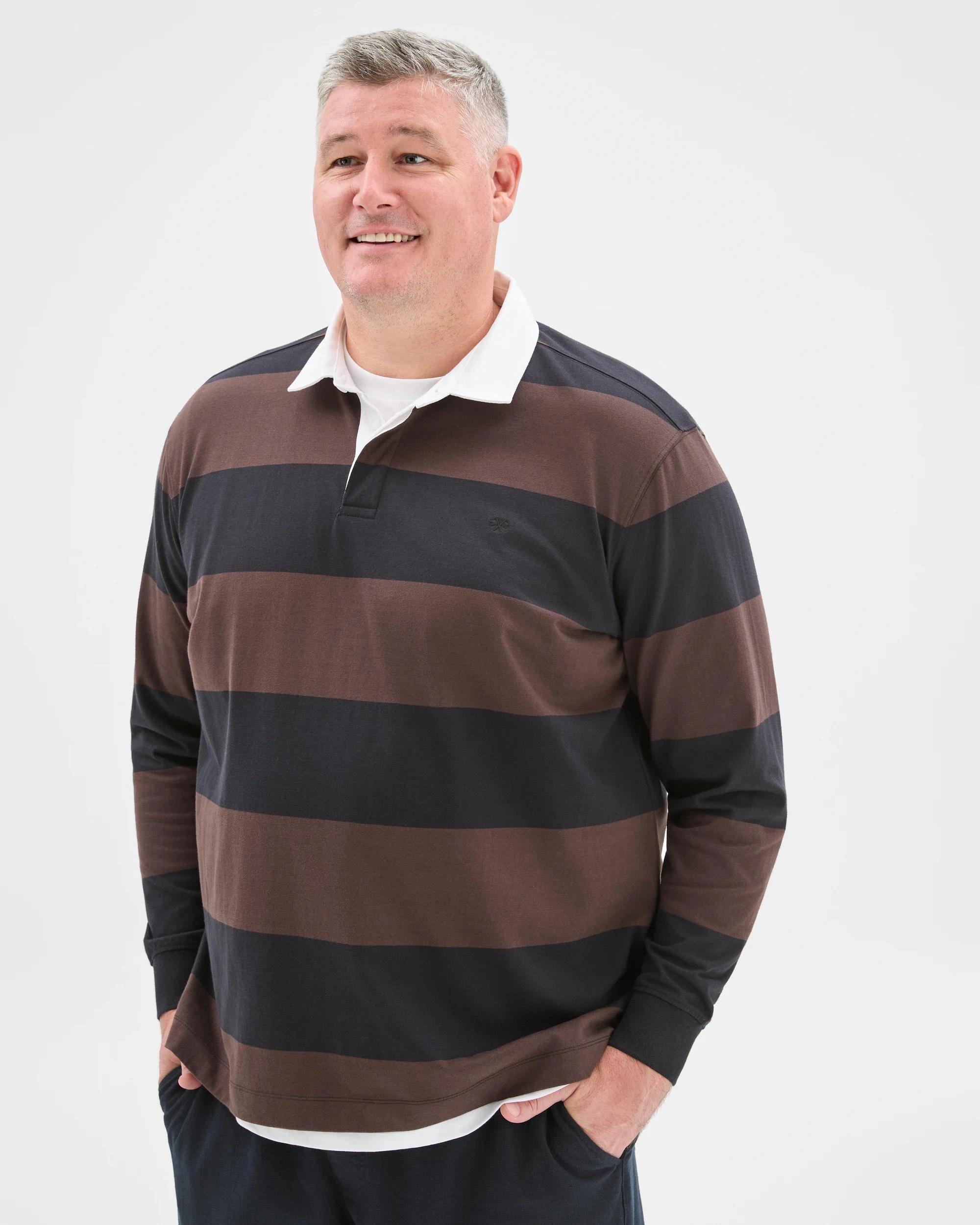 3 Target Man Plus Plus Size Australian Cotton Long Sleeve Rugby Polo Top CHOC BLACK, 3 of 6