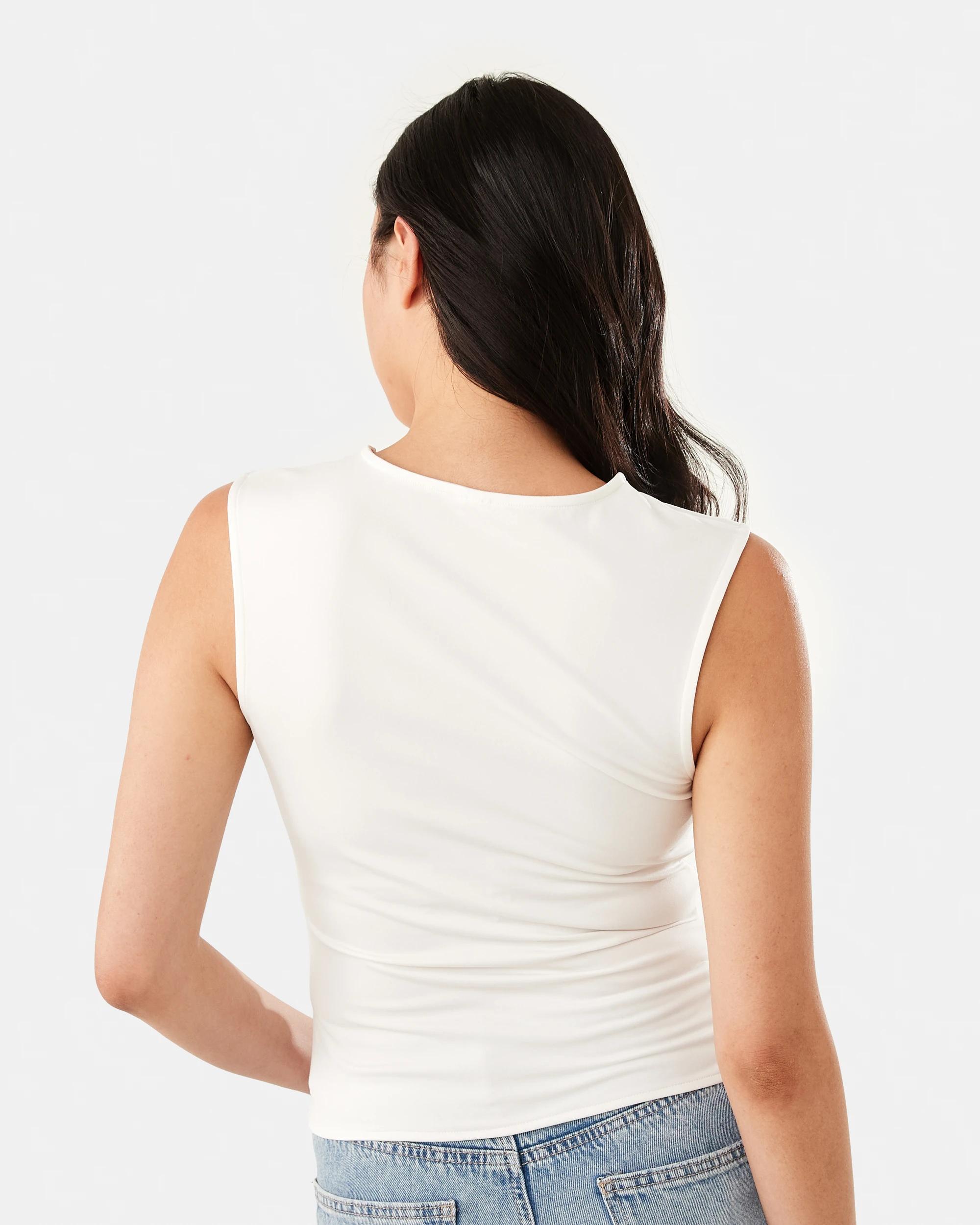 3 Sleeveless Lace Trim Drape Tank Cld White, 3 of 6