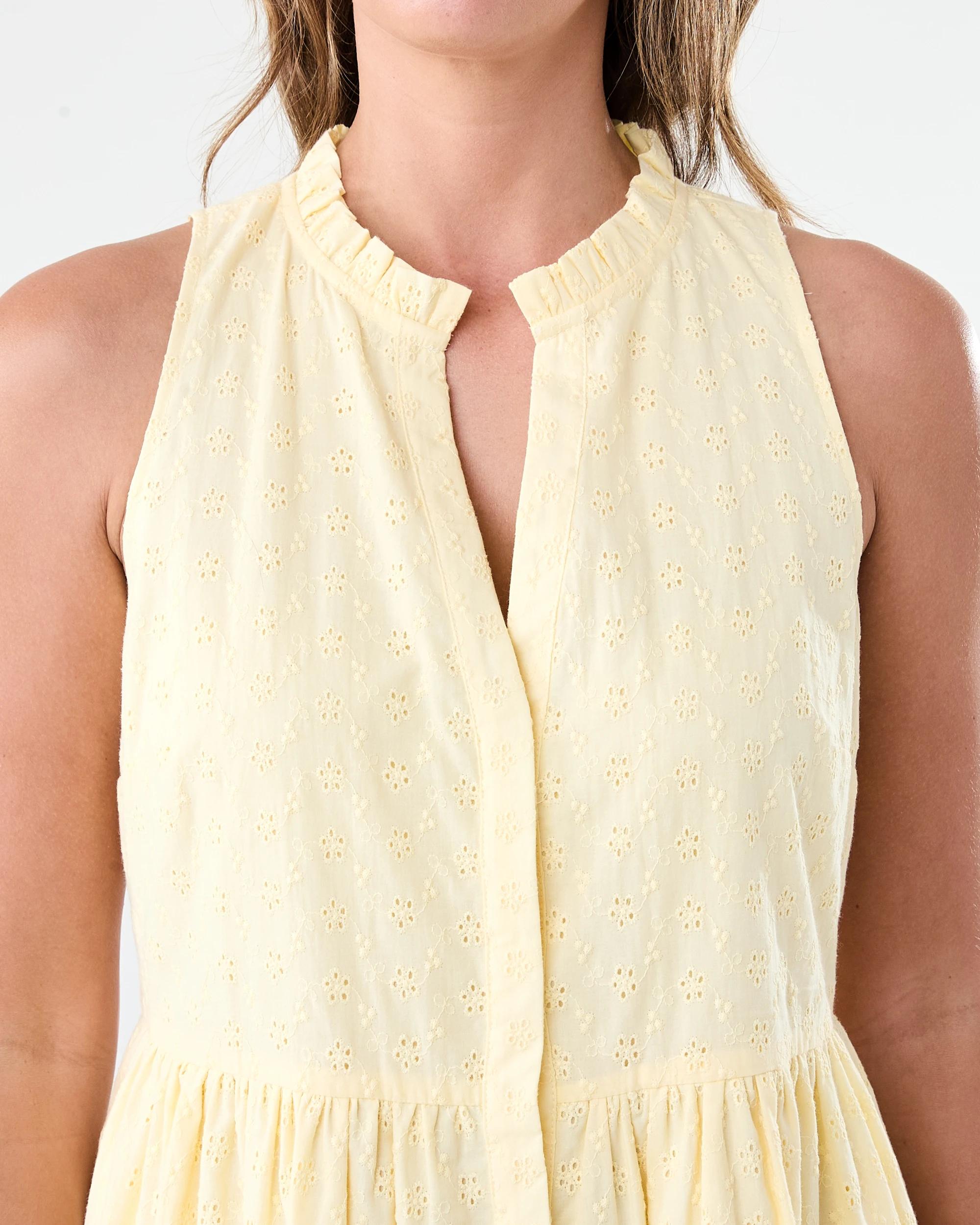 5 Sleeveless Tiered Broderie Mini Dress Fln Yellow, 5 of 9