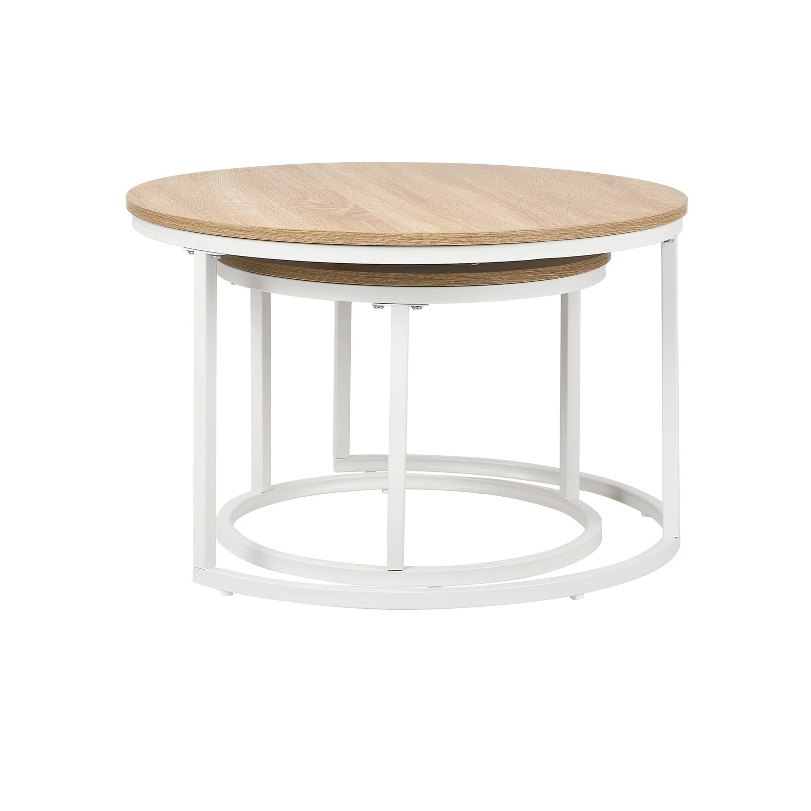 9 Oikiture Set Of 2 Coffee Table Round Nesting Side End Table
 - Natural, 9 of 10