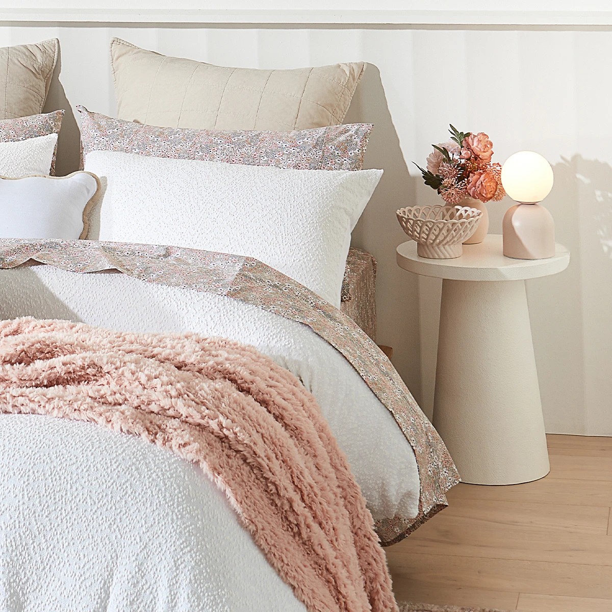 1 White Textured Side Table, 1 of 8