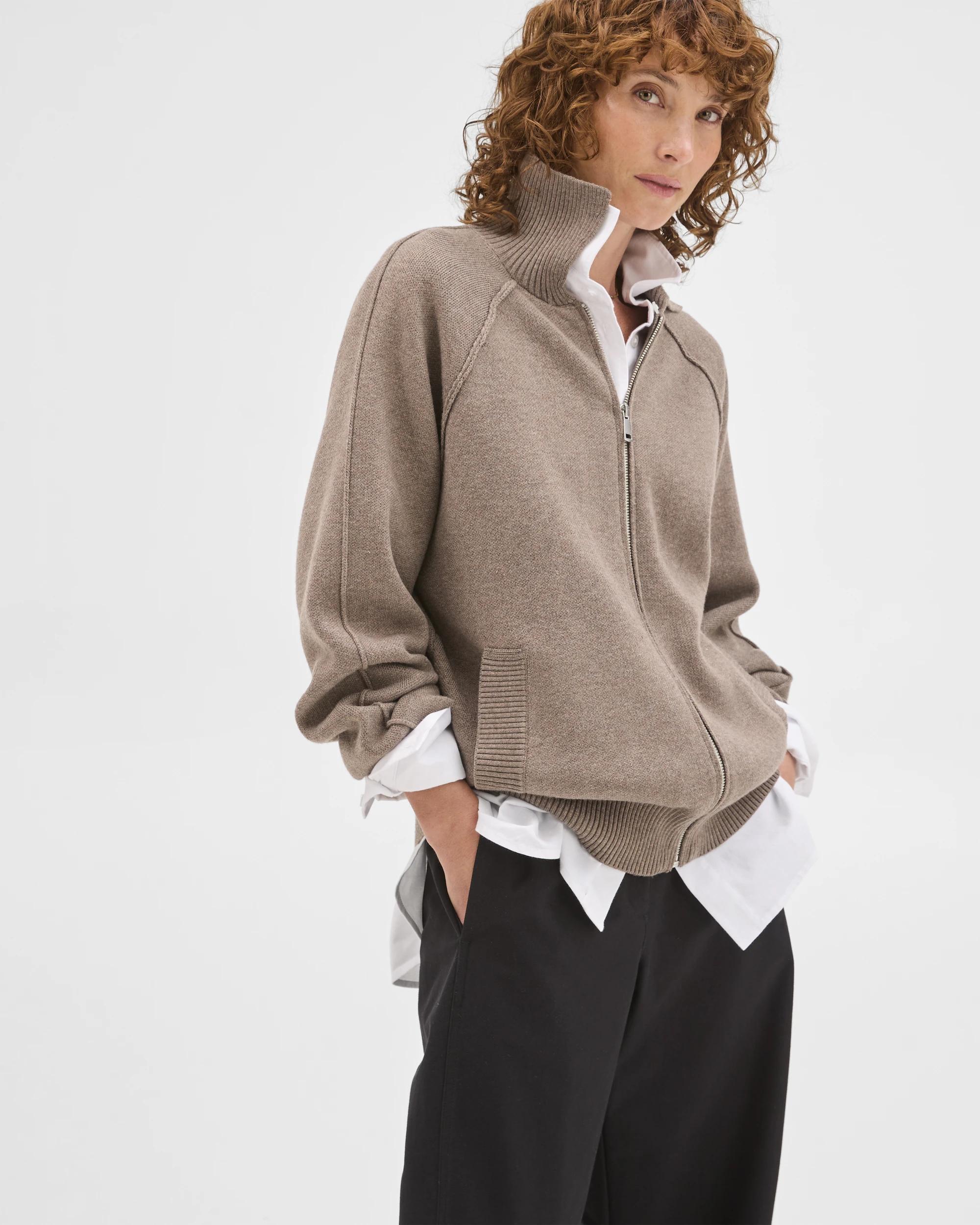 1 Target Woman Zip Through Knit Bomber Cardigan TAUPE MARLE, 1 of 7