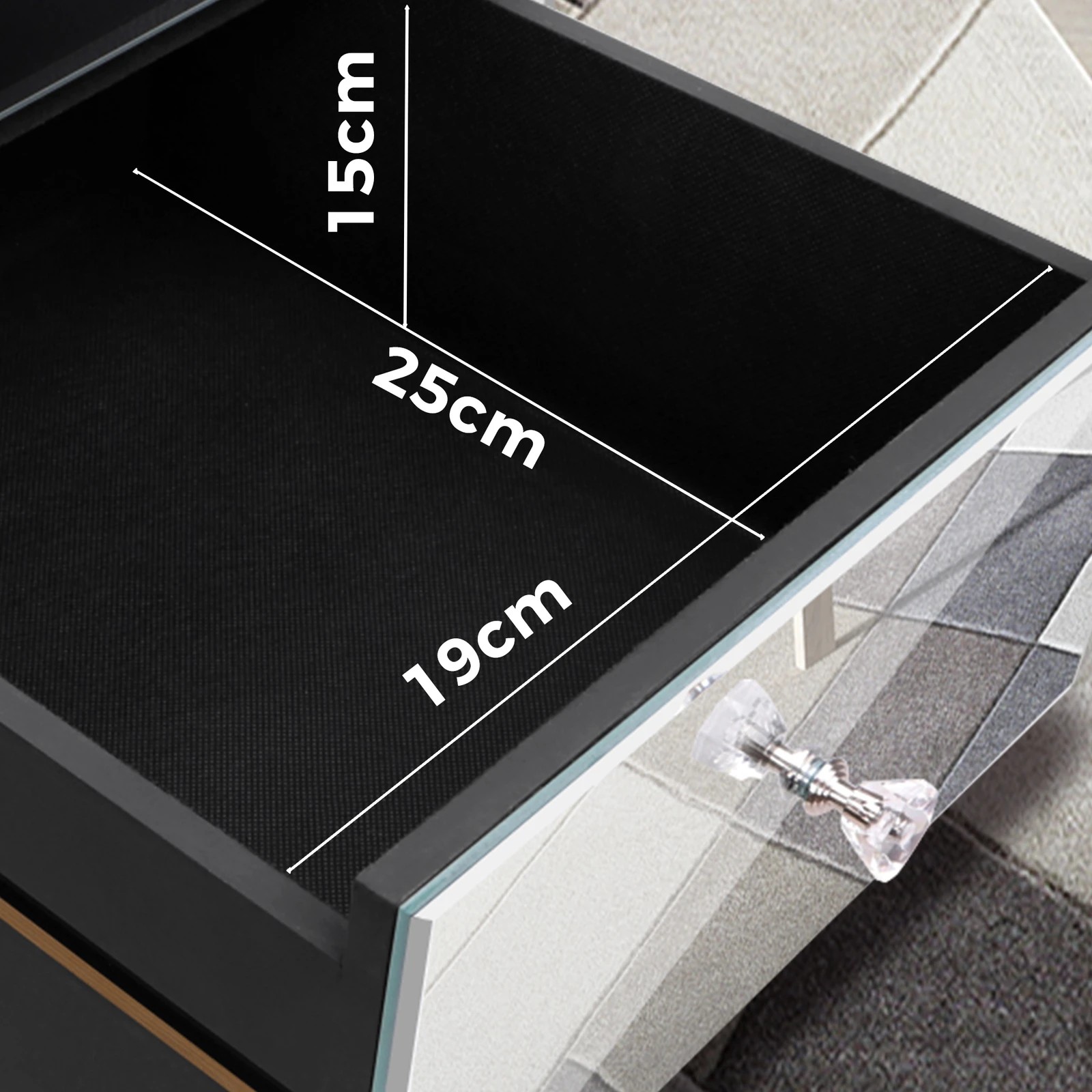 8 Alfordson 2x Mirrored Bedside Table Nightstand Storage Drawers - Silver, 8 of 10