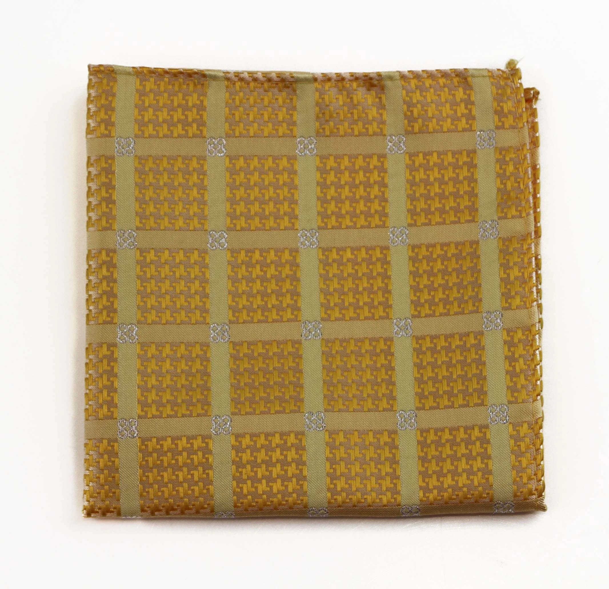 4 Zasel Mens Yellow & Silver Cube Silk Pocket Square - Multi - Multi, 4 of 5