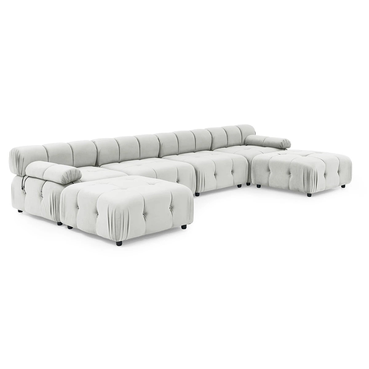 6 Foret 1pc Sofa Ottoman Modular Sectional Armless Tufted Velvet Couch Beige, 6 of 9