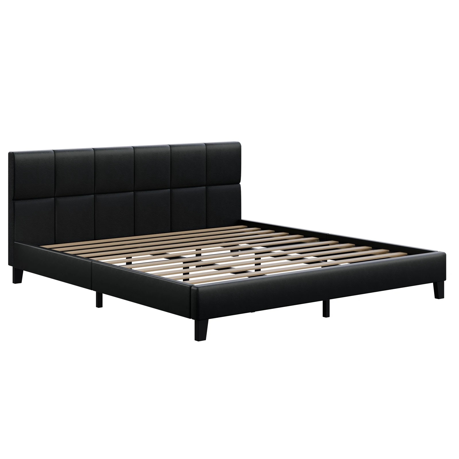1 Alfordson Bed Frame King Size Wooden Platform Mattress Base Leather - Black, 1 of 10