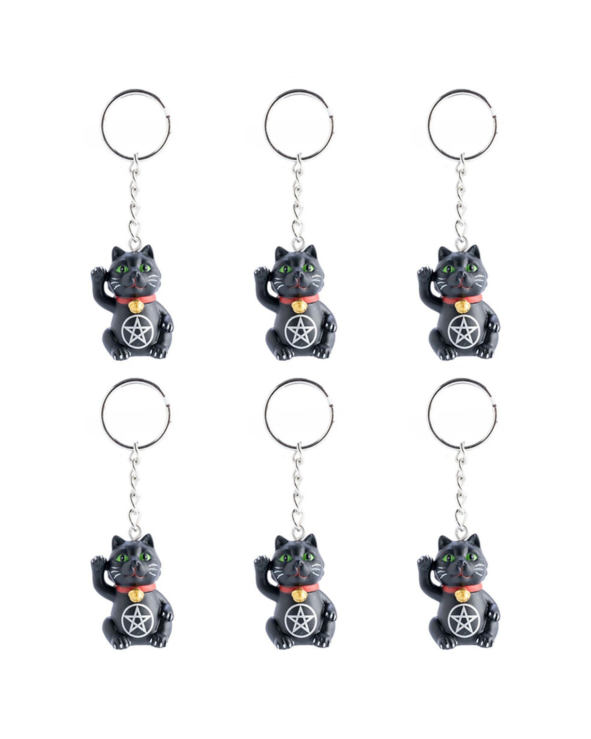 1 Lucky Cat 6PK Keychain Lucky Kitty Charm Figurine Bag Toy 3x6cm - One Size - Black, 1 of 4