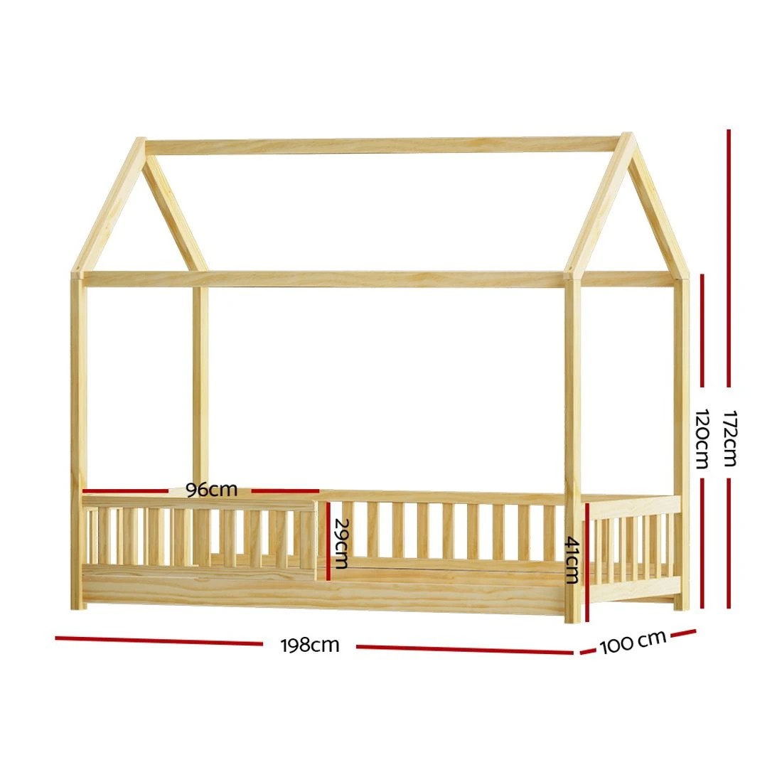 3 Artiss Bed Frame en Kids House Frame Oak ROCK - Natural, 3 of 5