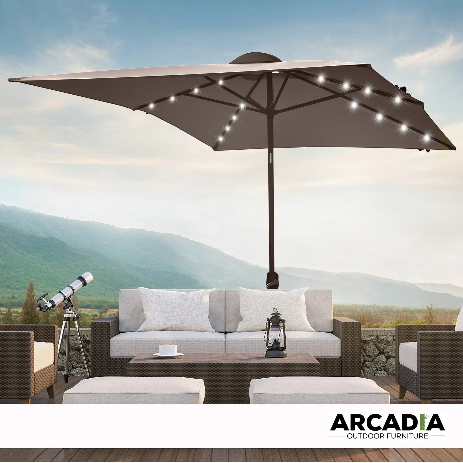 3 Arcadia Furniture Umbrella 3 Metre Umbrella with Solar LED Lights Garden Yard - Charcoal - Charcoal, 3 of 9