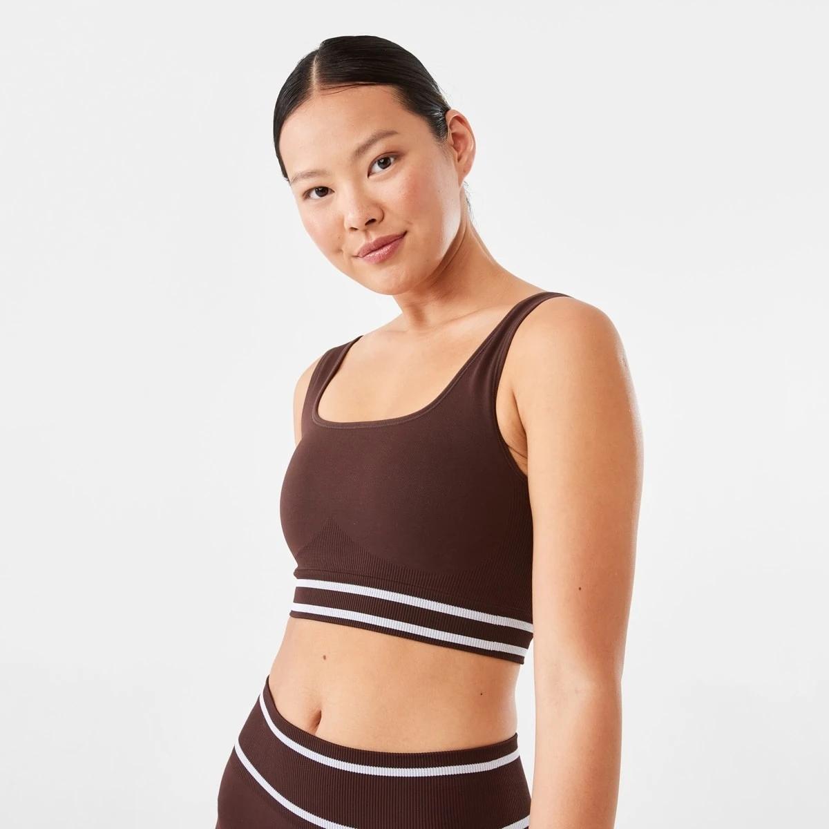 1 Active Womens Seamfree Square Tipping Crop Top Brn Tuscan, 1 of 7
