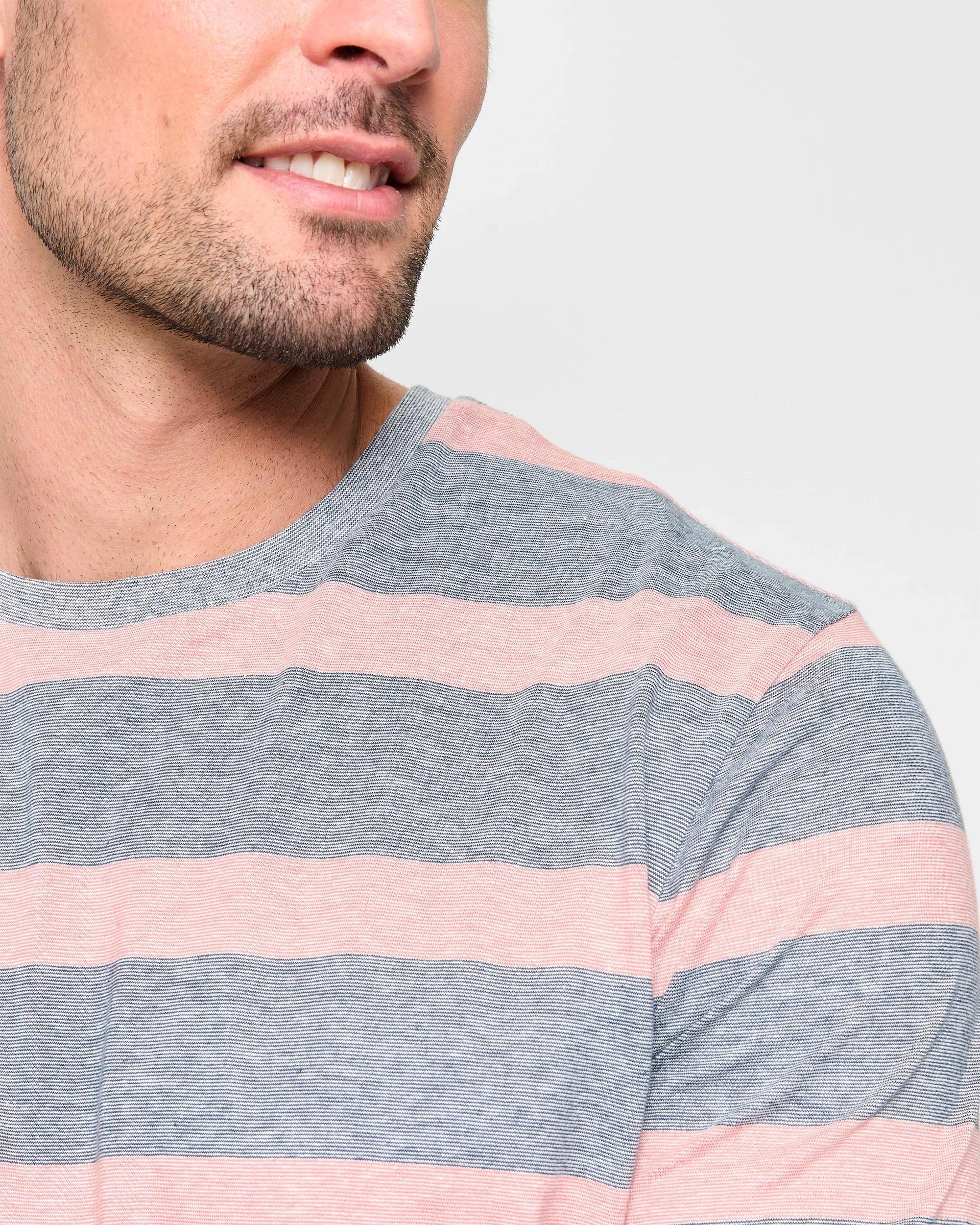 5 Mens Australian Cotton Stripe Sleep T-Shirt - Maxx BRICK RED/NAVY STRIPE, 5 of 5