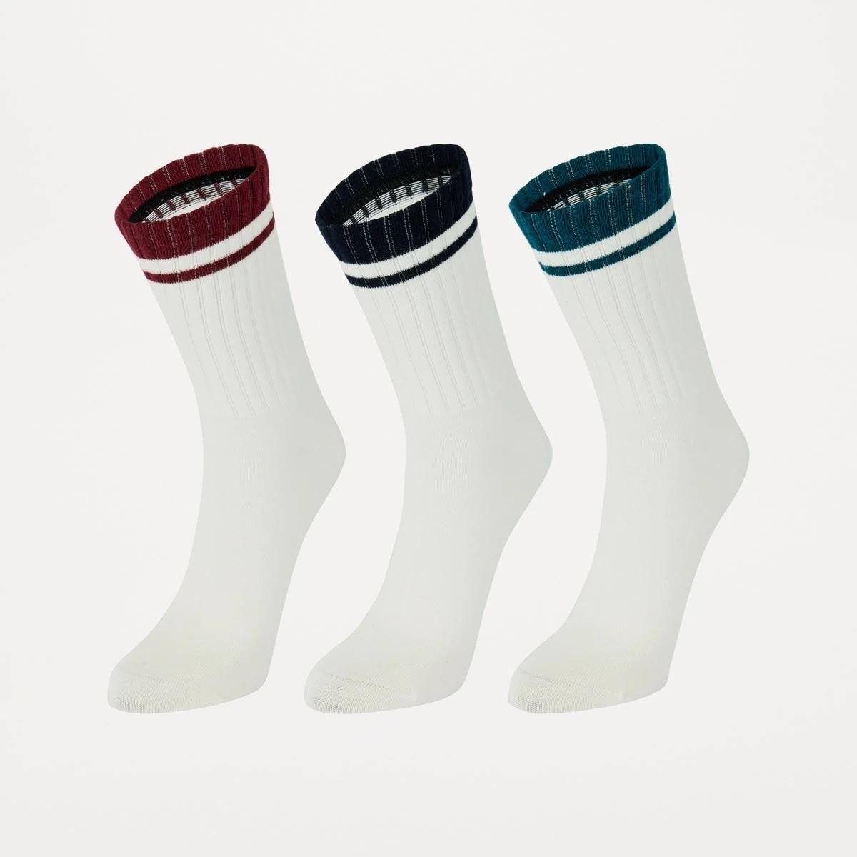 1 3 Pack Chunky Ribbed Full Crew Socks Green Strp, 1 of 3