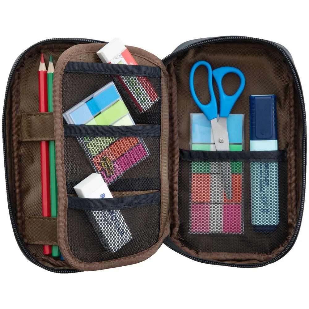 3 Lihit Lab Single Zip Multi Compartment Pencil Case Black, 3 of 3