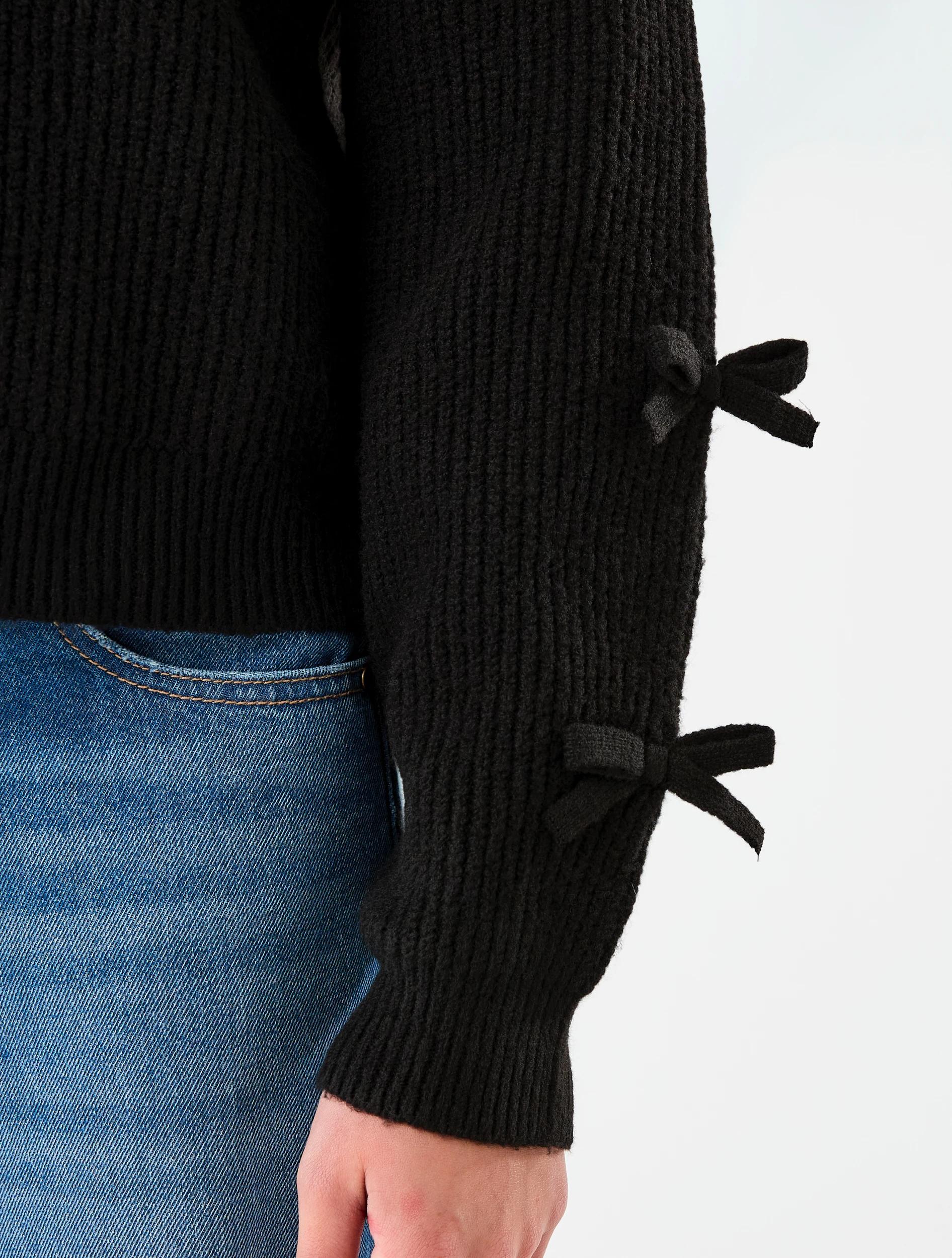 5 Bow Sleeve Rugby Knit Top Black, 5 of 7