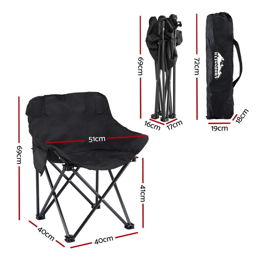 2 Weisshorn Folding Camping Moon Chair Portable Seat Weight Capacity 120KG - Black, 2 of 7