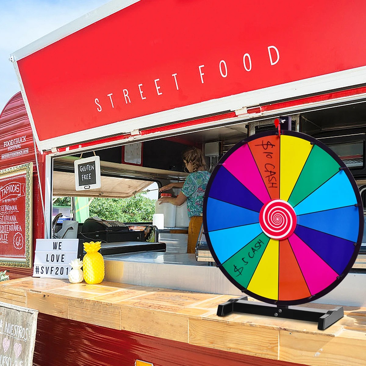 1 Costway 48cm Prize Wheel Editable Dry Erase 14 Slots Fortune Spinning Game w/Storage Box, 1 of 1