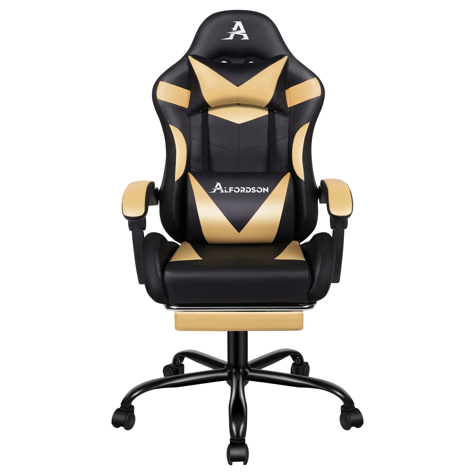 4 Alfordson Gaming Chair Office Massage 12 RGB LED Computer Seat PU Leather - Gold, 4 of 10