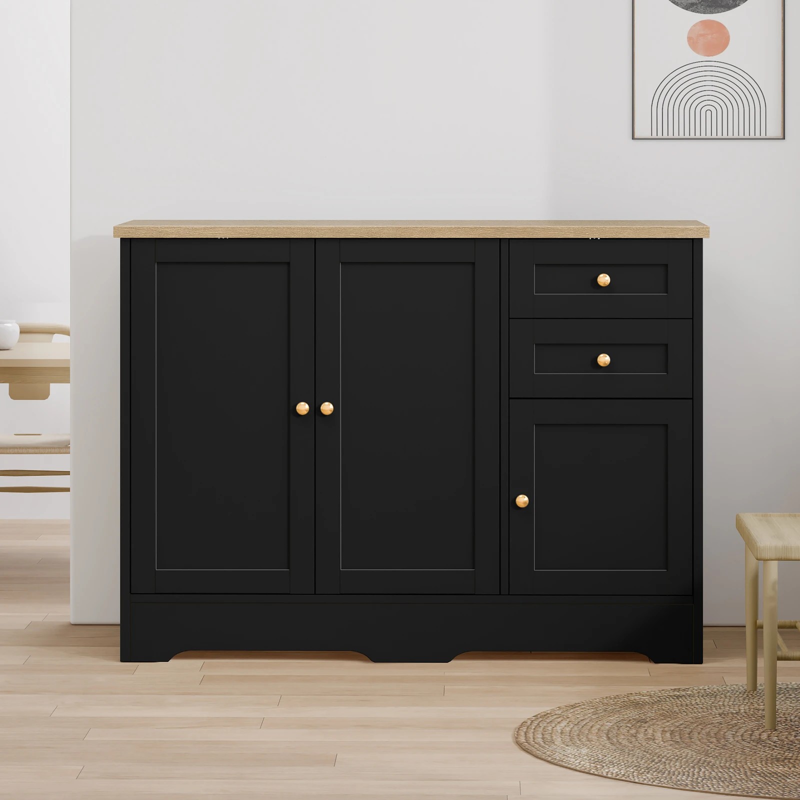 5 Alfordson 3 Doors Buffet Sideboard Cupboard Cabinet Pantry Storage - Black, 5 of 9