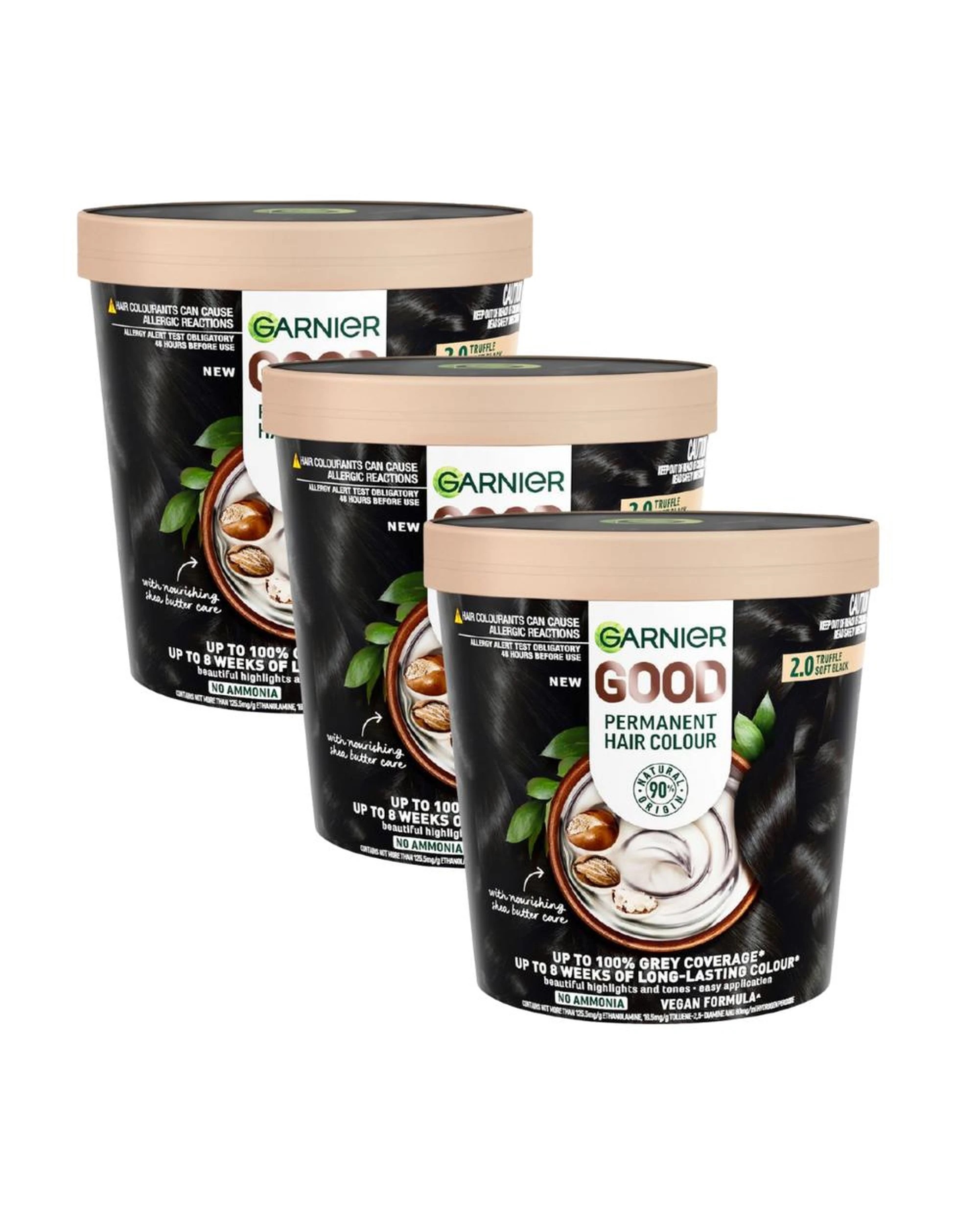 1 3 x Garnier Permanent Hair Colour - 2.0 Truffle Soft Black - Black, 1 of 10
