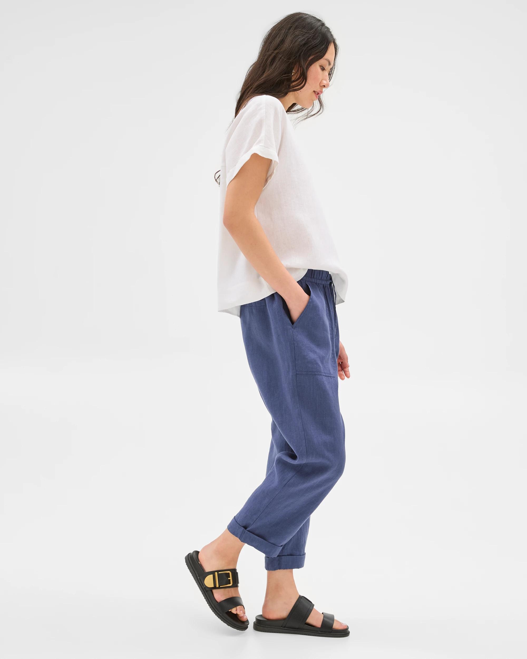 3 Target European Linen Tapered Pants BLUE INDIGO, 3 of 8