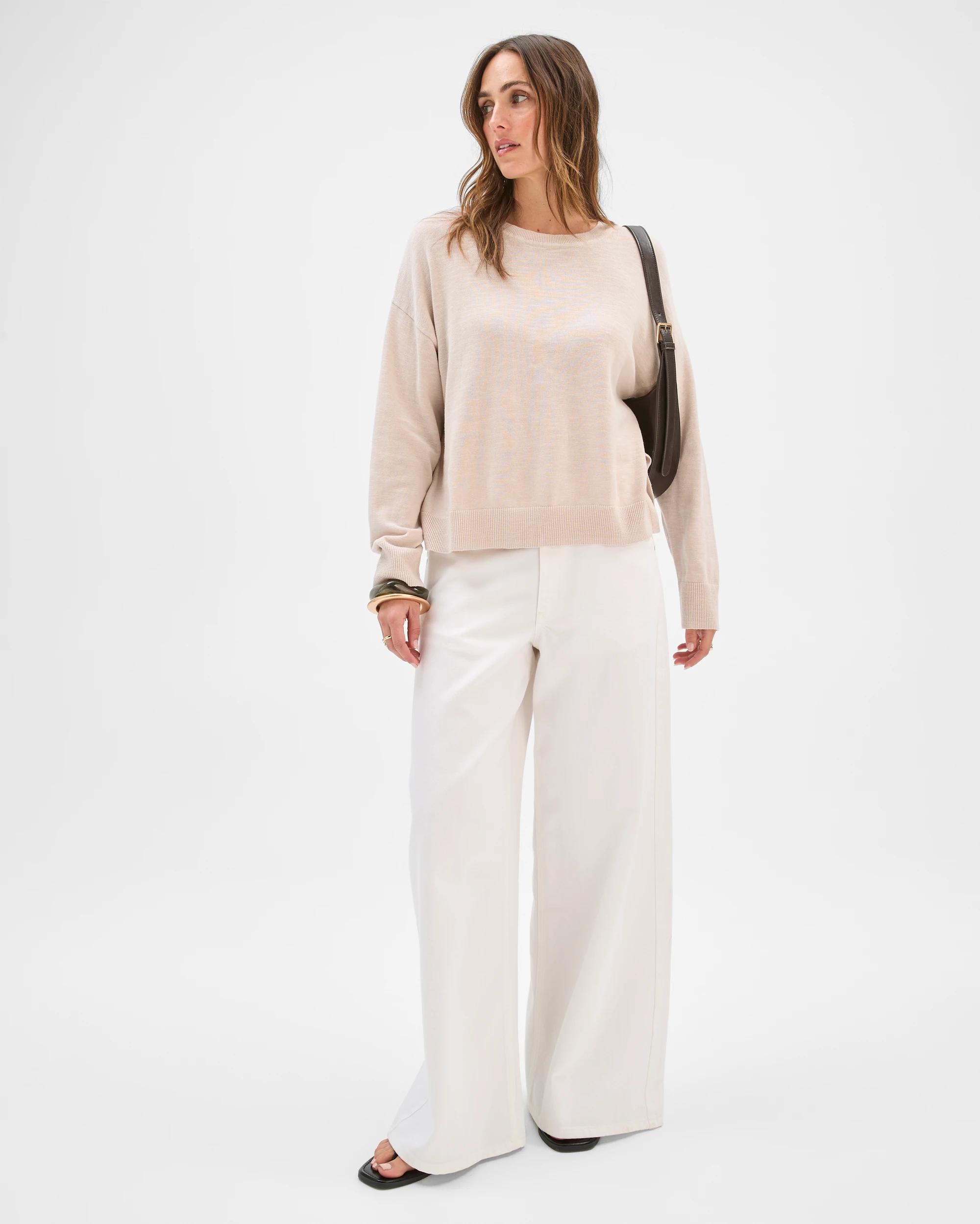 1 Target Woman Australian Cotton/Linen Blend Long Sleeve Knit Jumper PEBBLE, 1 of 6