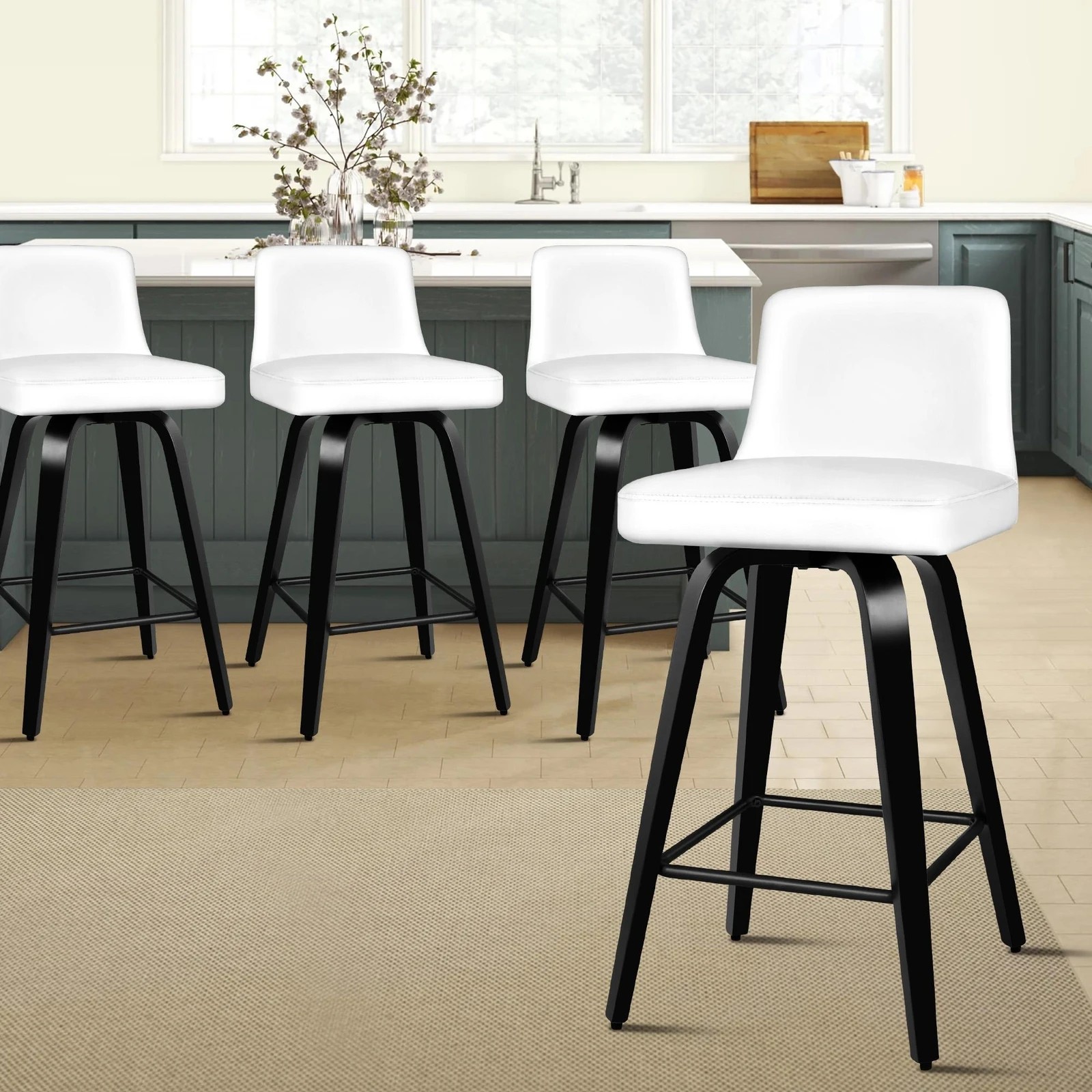 9 Alfordson 2x Swivel Bar Stools Bailey Kitchen Wooden Dining Chair - White, 9 of 10