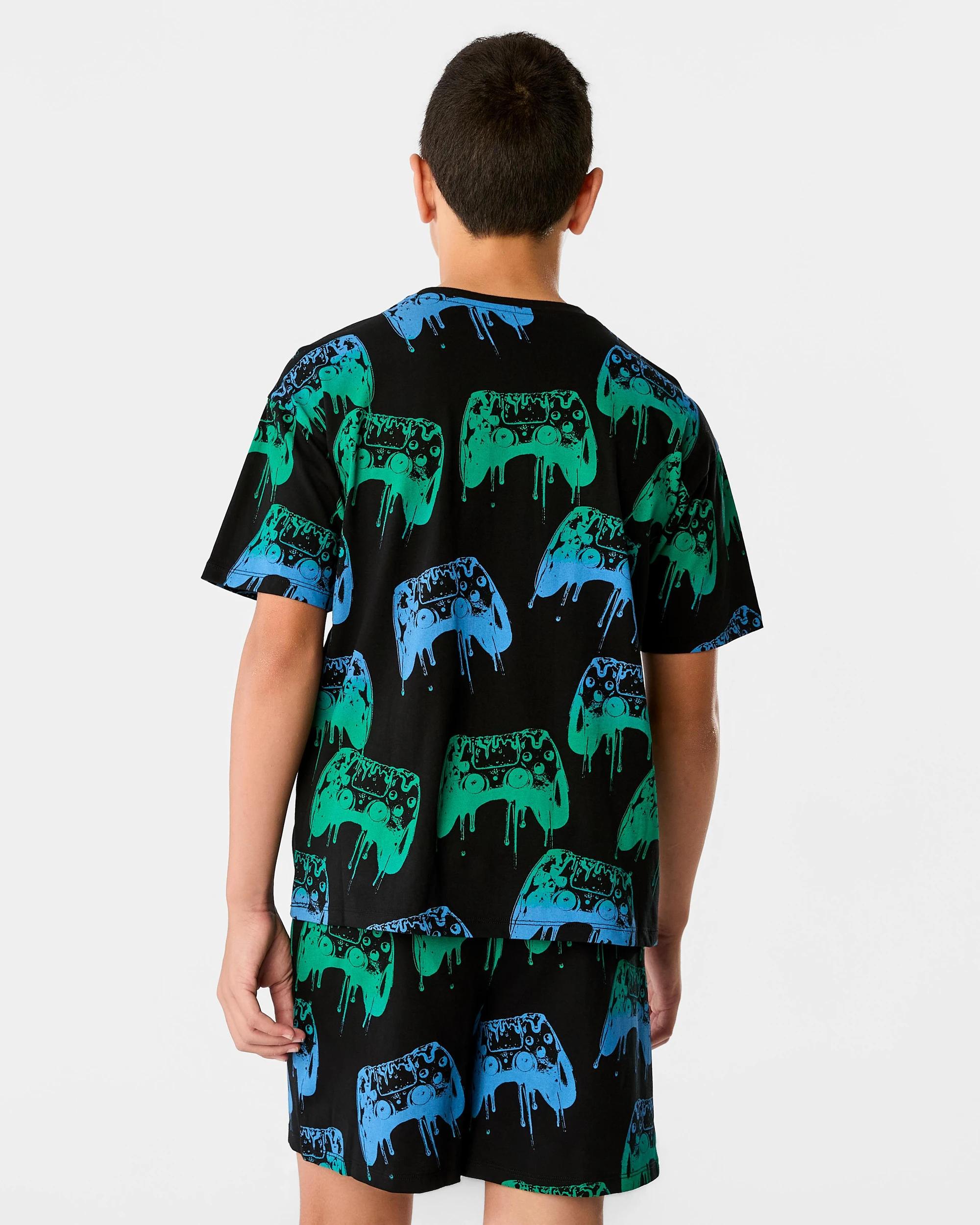 2 Short Sleeve Jersey Pyjama Set Blk Game, 2 of 10