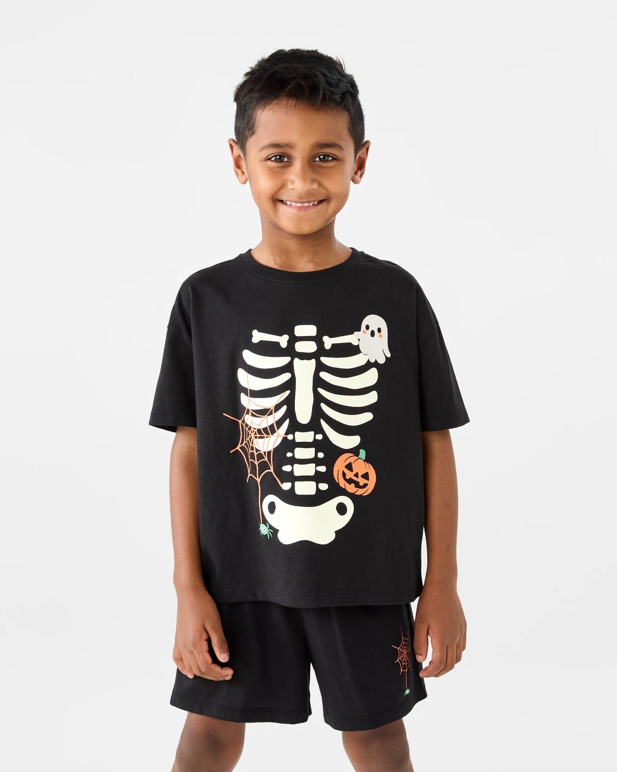 1 Halloween Pyjama Set Blk Skel, 1 of 8