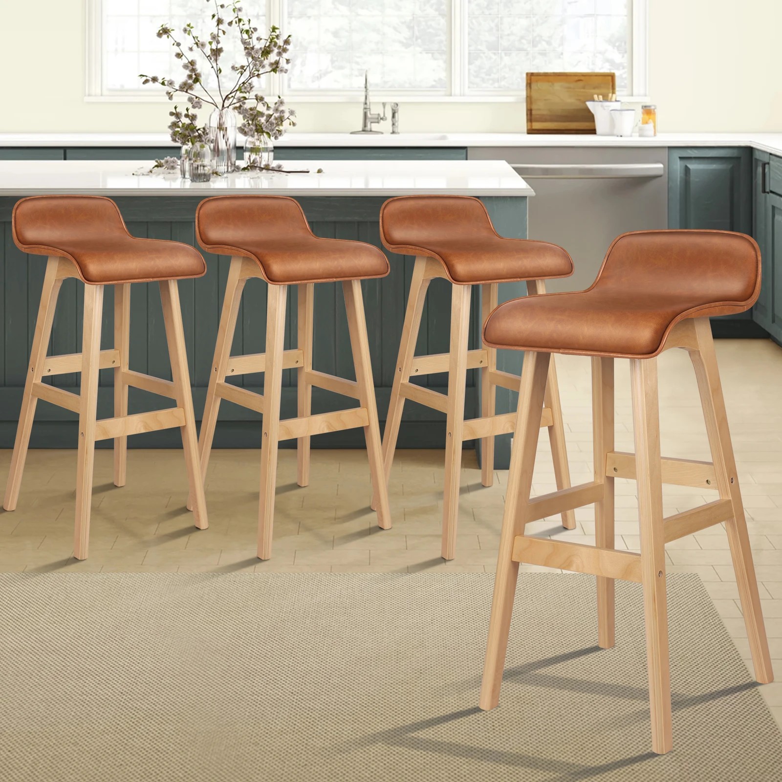10 Alfordson 4x Wooden Bar Stools 74cm Kitchen Dining Chair Leather Samuel - Brown, 10 of 10